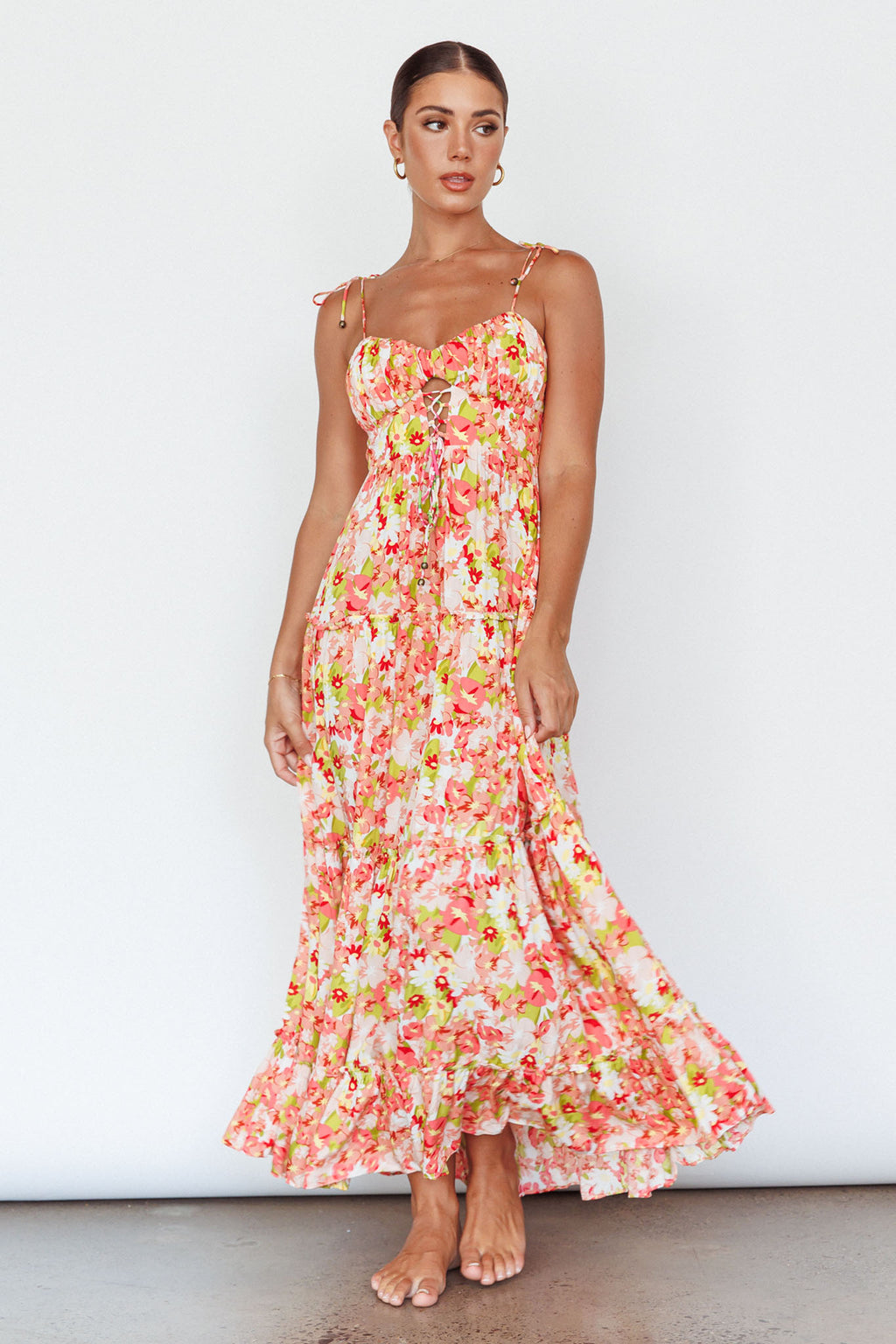 Kinlee Lace-Up Bodice Maxi Dress Floral Pink by Selfie Leslie Australia