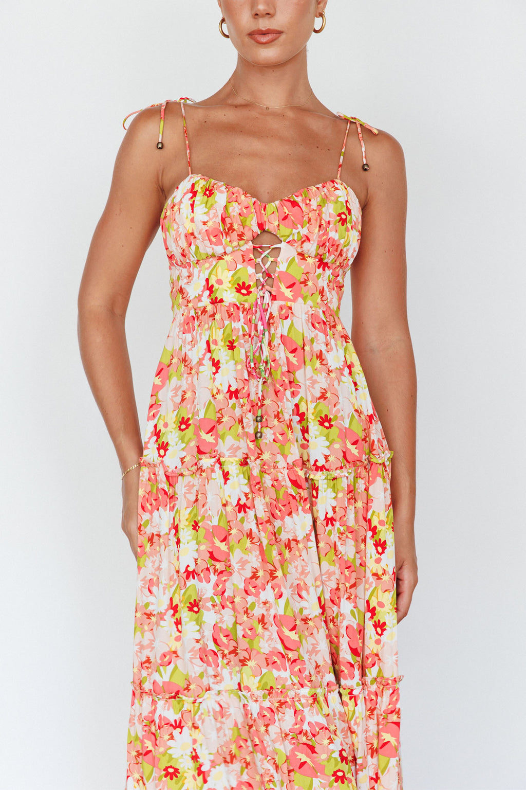 Kinlee Lace-Up Bodice Maxi Dress Floral Pink by Selfie Leslie Australia