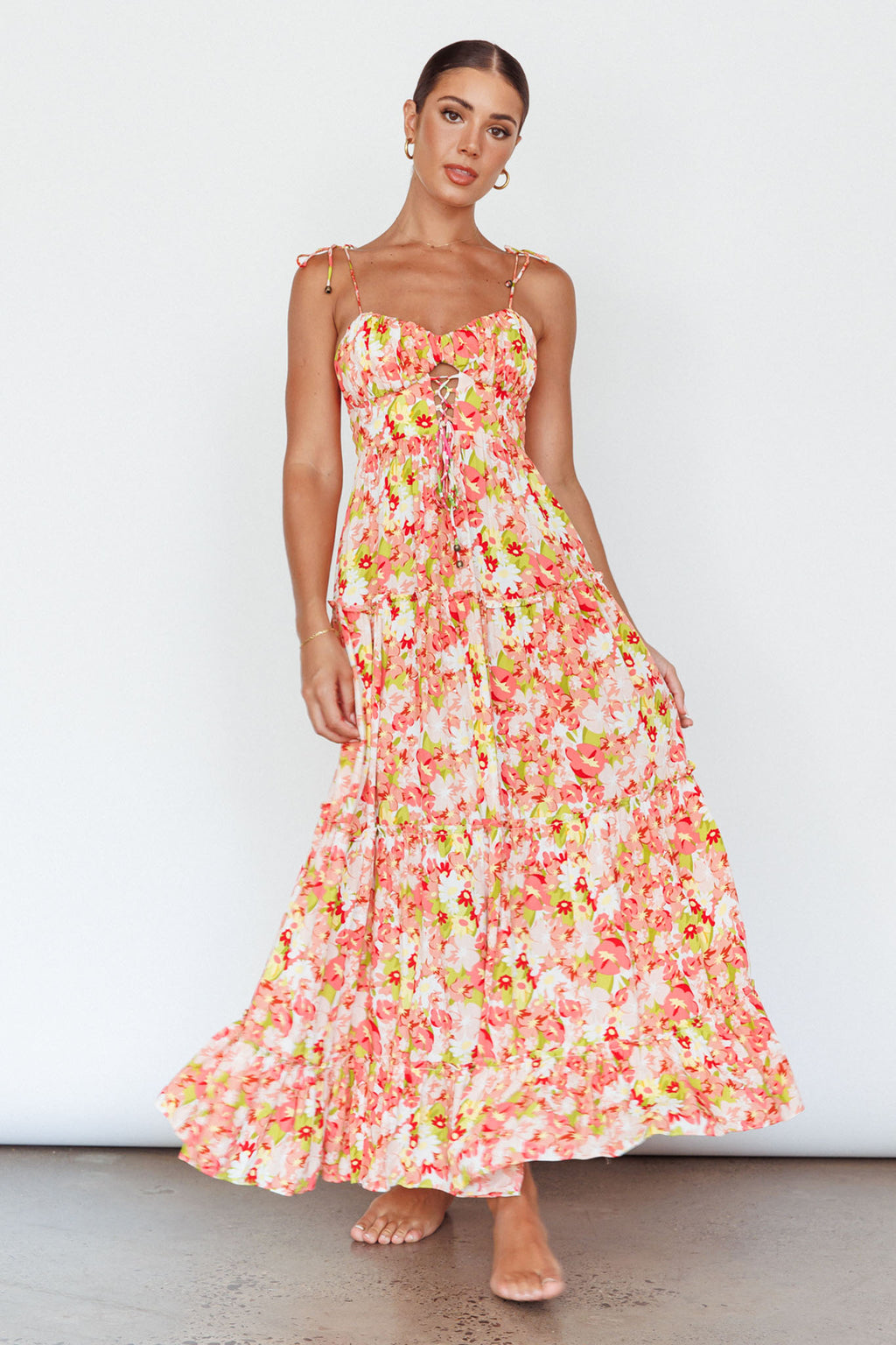 Kinlee Lace-Up Bodice Maxi Dress Floral Pink by Selfie Leslie Australia