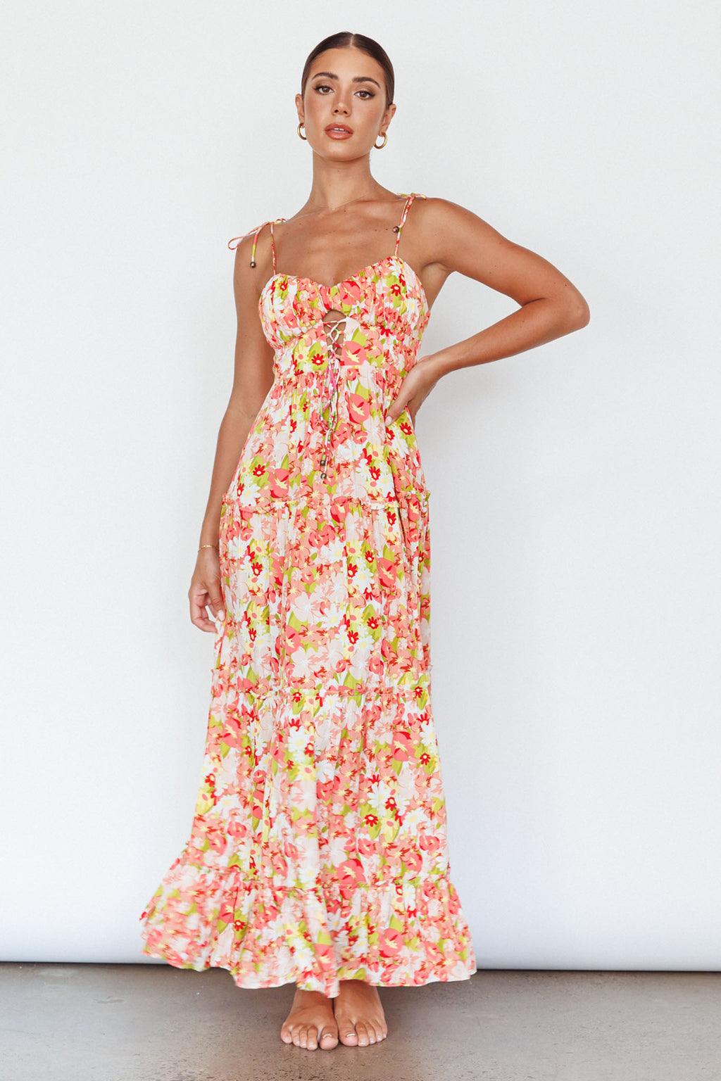 Kinlee Lace-Up Bodice Maxi Dress Floral Pink by Selfie Leslie Australia