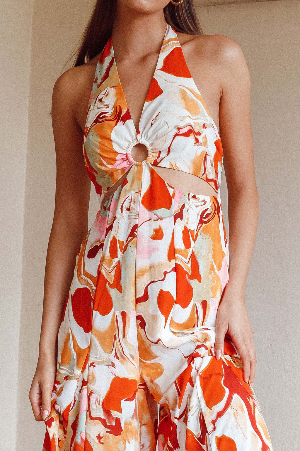 Solstice Sun Halterneck Jumpsuit Swirl Orange by Selfie Leslie Australia