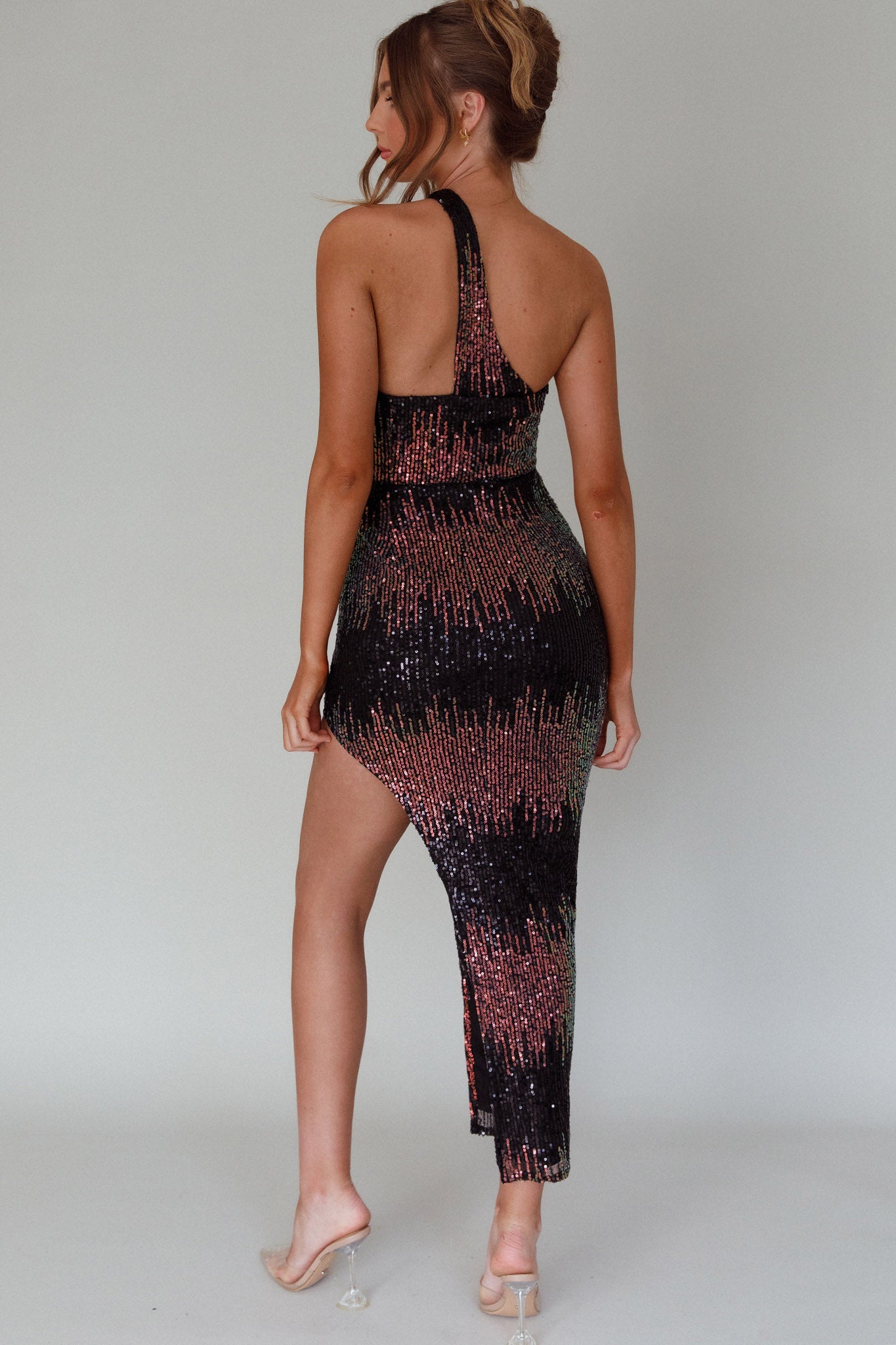 Shooting Stars One-Shoulder Sequin Dress Black by Selfie Leslie Australia