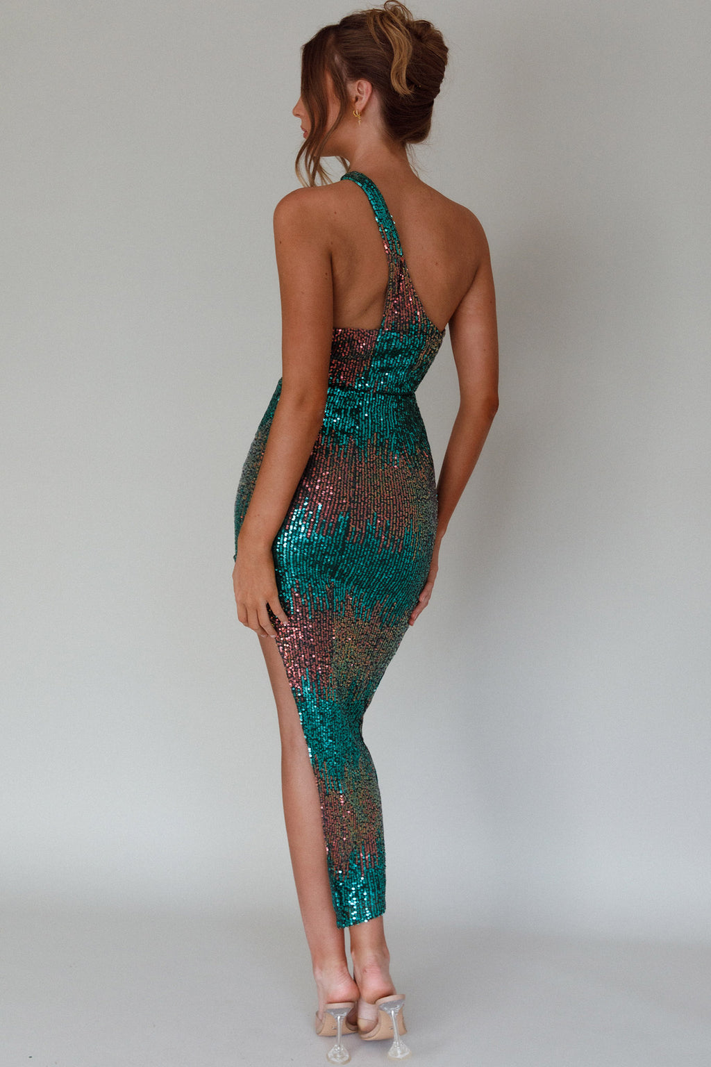 Shooting Stars One-Shoulder Sequin Dress Green by Selfie Leslie Australia