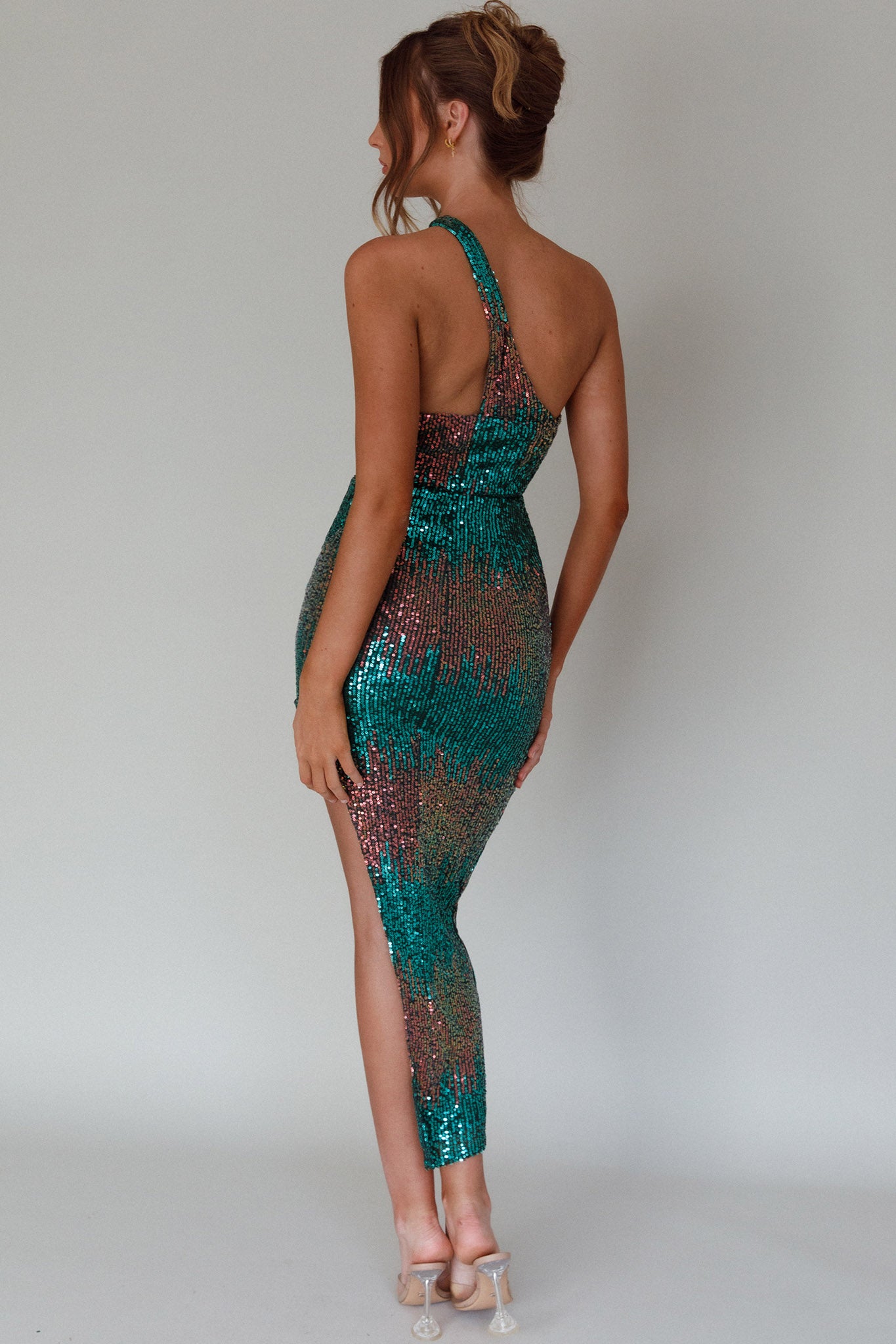 Shooting Stars One-Shoulder Sequin Dress Green by Selfie Leslie Australia