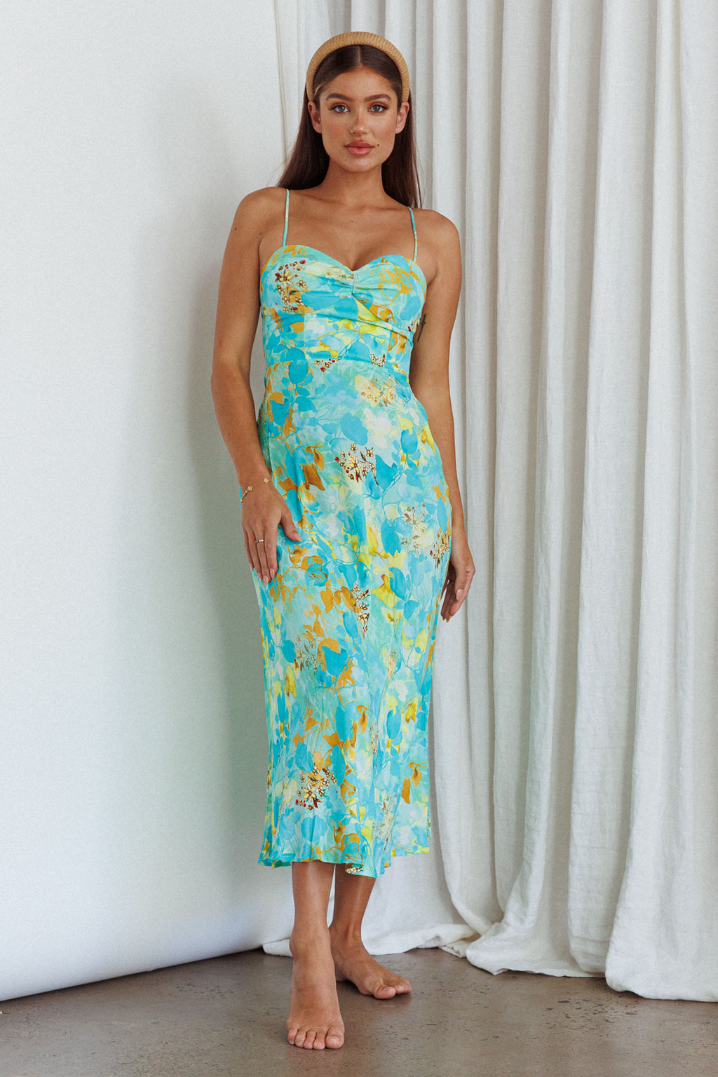 Golden Sands Cami Strap Maxi Dress Floral Teal by Selfie Leslie Australia
