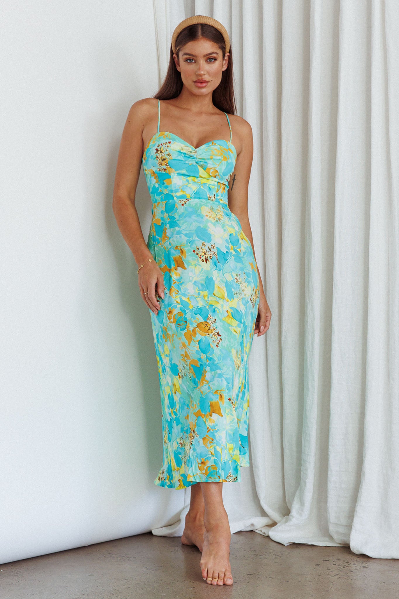 Golden Sands Cami Strap Maxi Dress Floral Teal by Selfie Leslie Australia