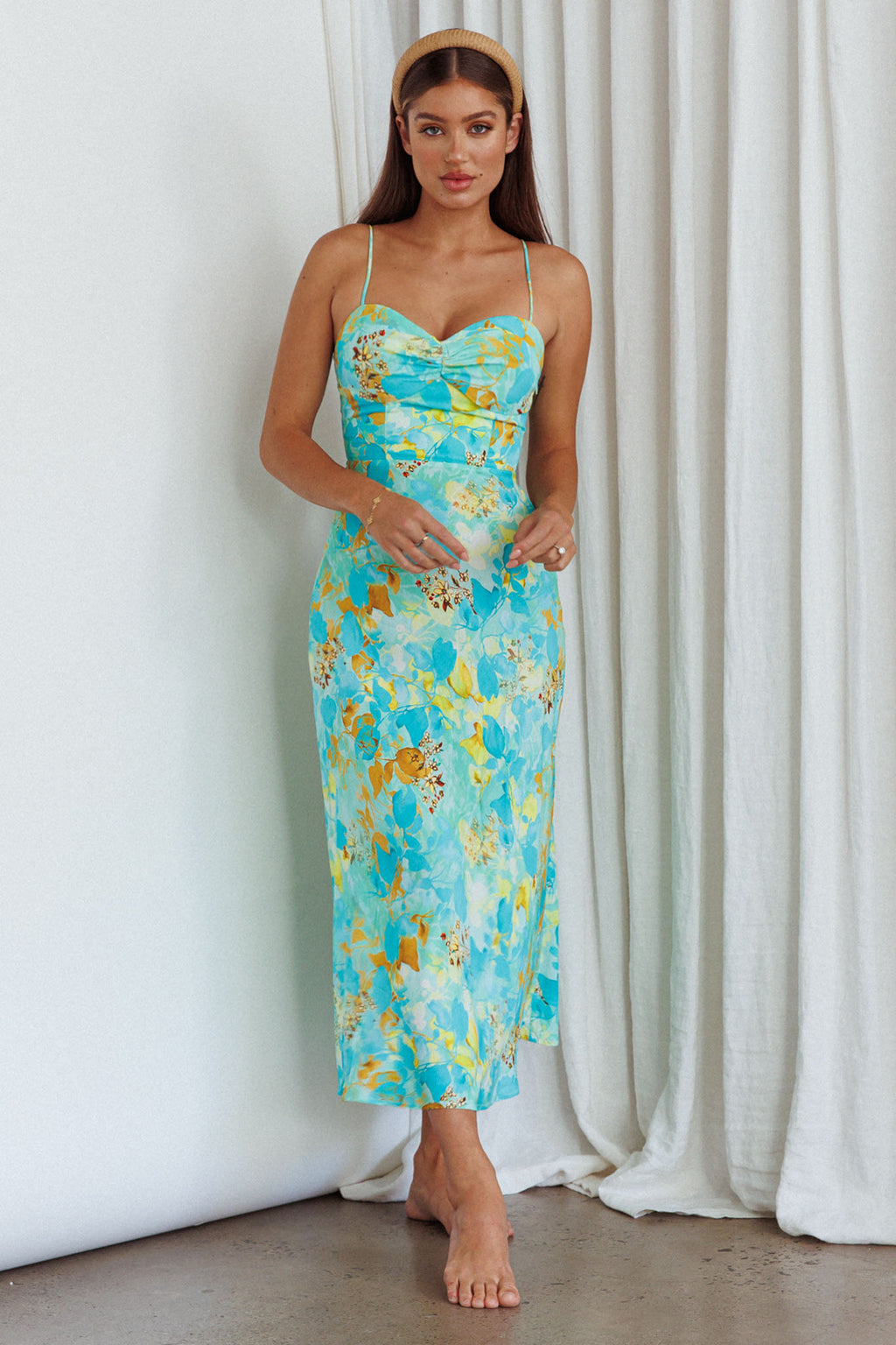 Golden Sands Cami Strap Maxi Dress Floral Teal by Selfie Leslie Australia