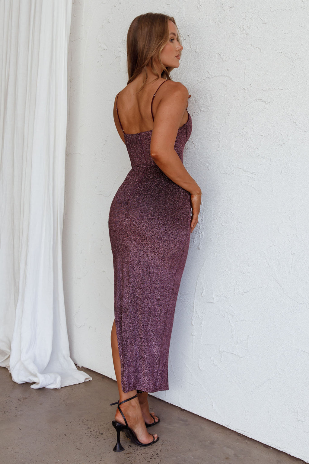 Silver Screen Queen Thigh Split Maxi Dress Purple by Selfie Leslie Australia