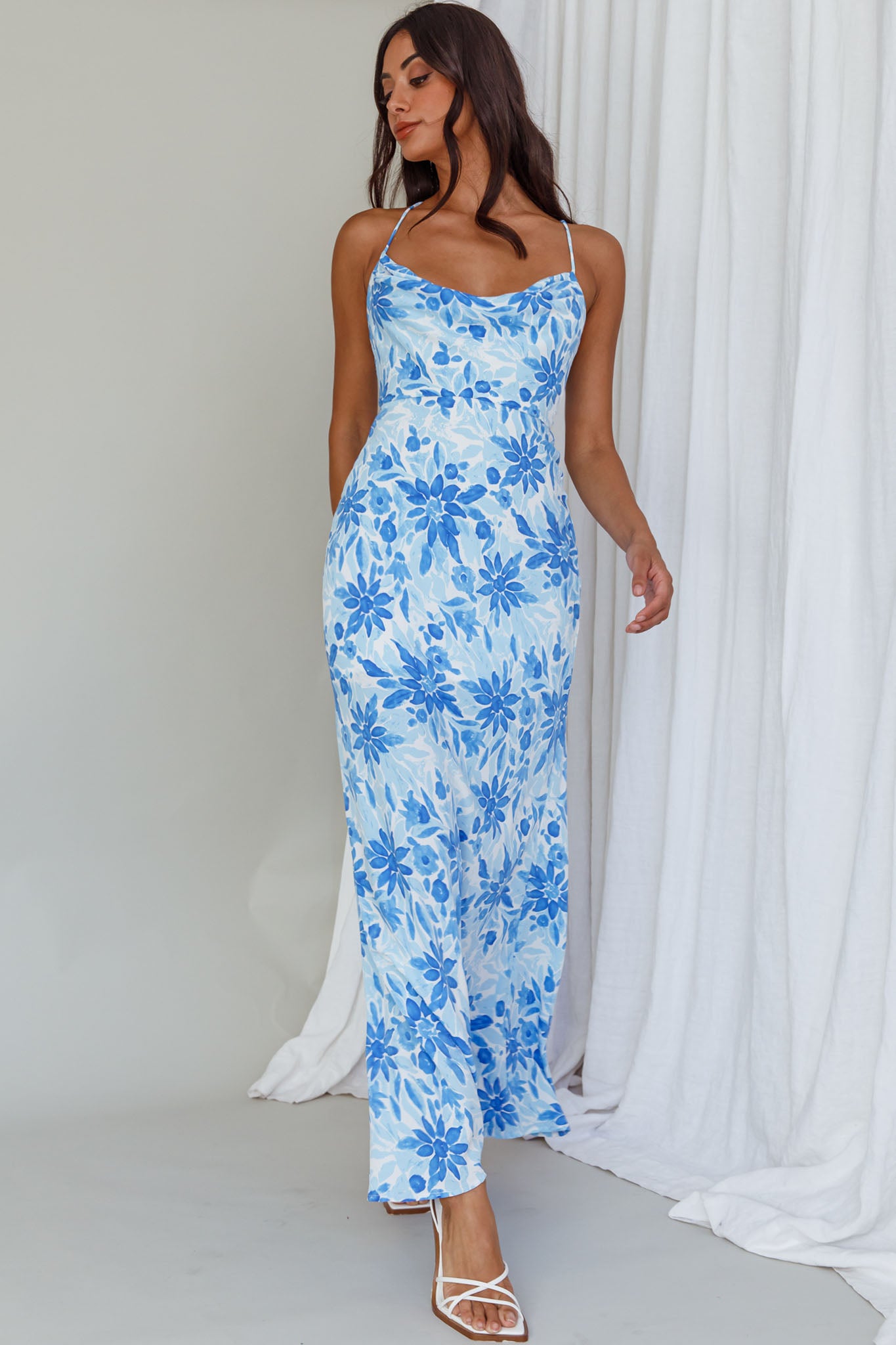 Janaina Tie-Up Back Maxi Dress Floral Blue by Selfie Leslie Australia