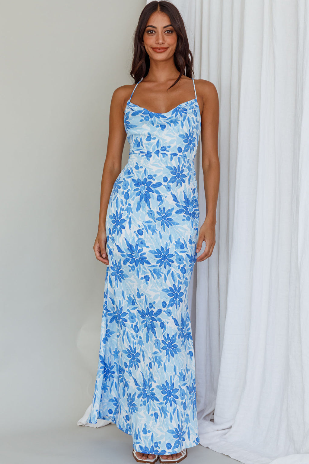 Janaina Tie-Up Back Maxi Dress Floral Blue by Selfie Leslie Australia