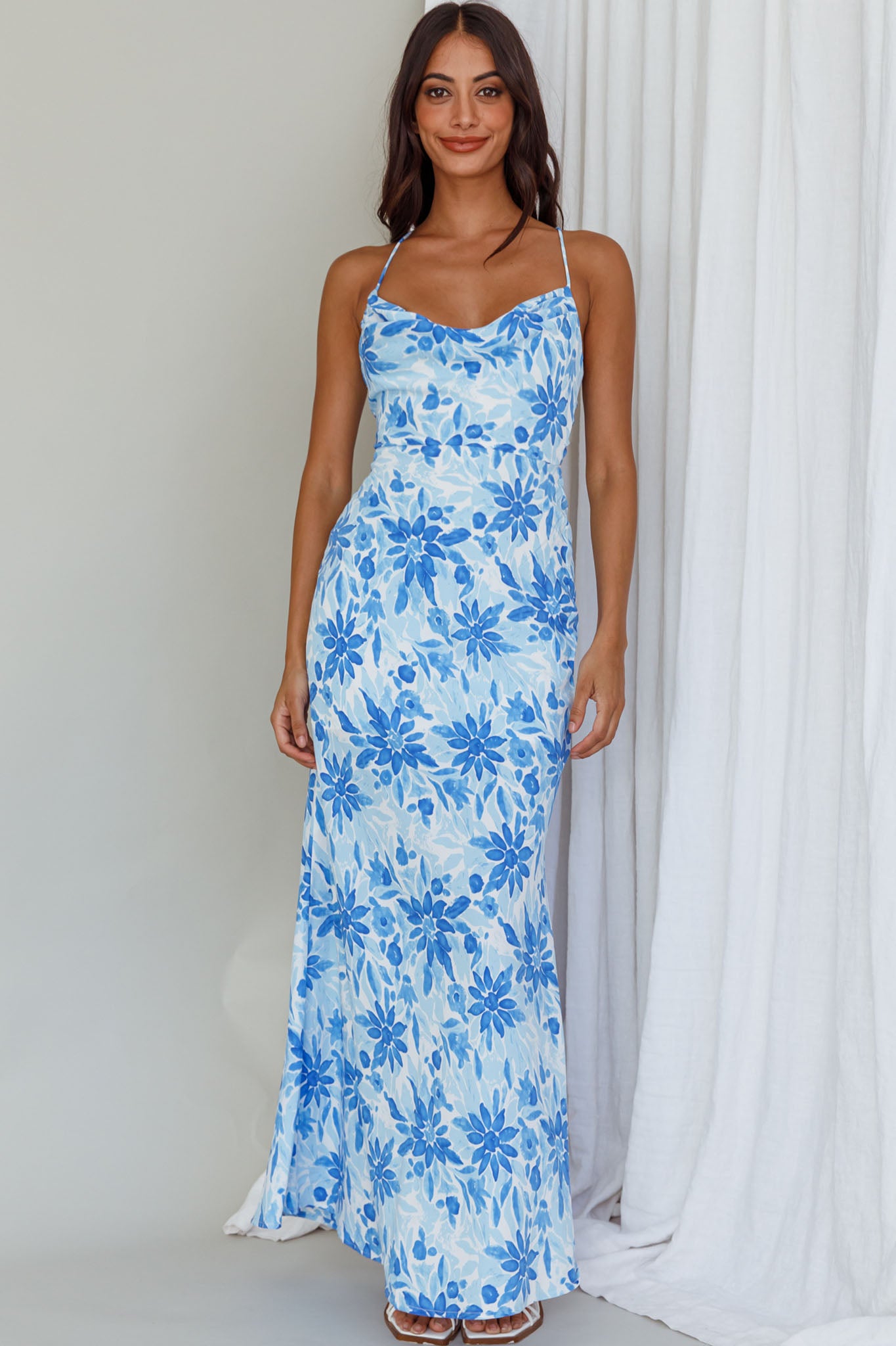 Janaina Tie-Up Back Maxi Dress Floral Blue by Selfie Leslie Australia