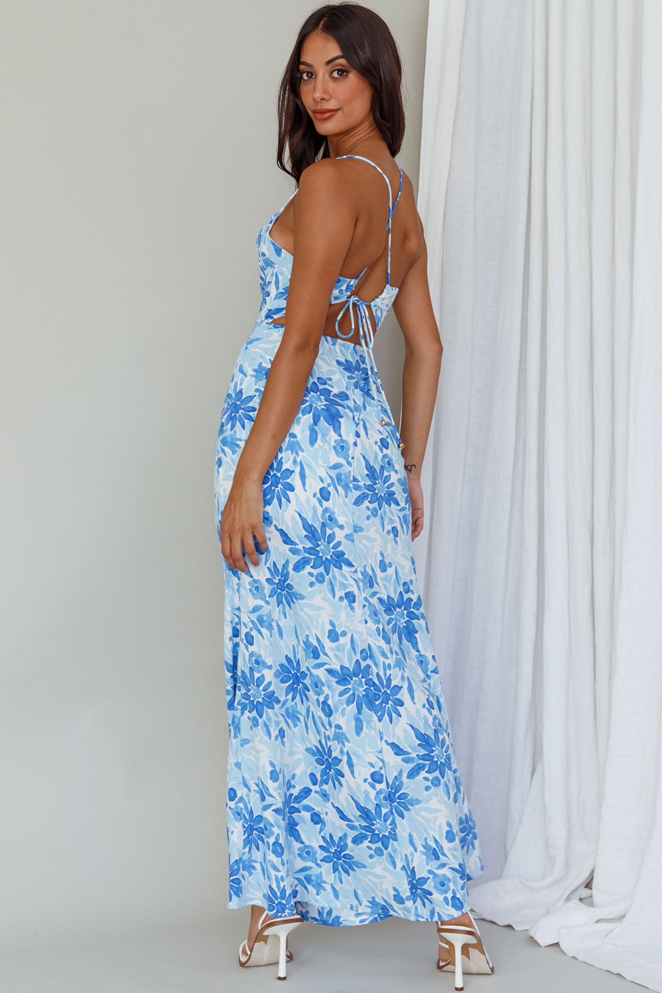 Janaina Tie-Up Back Maxi Dress Floral Blue by Selfie Leslie Australia
