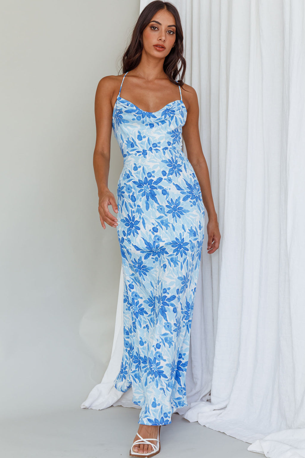 Janaina Tie-Up Back Maxi Dress Floral Blue by Selfie Leslie Australia