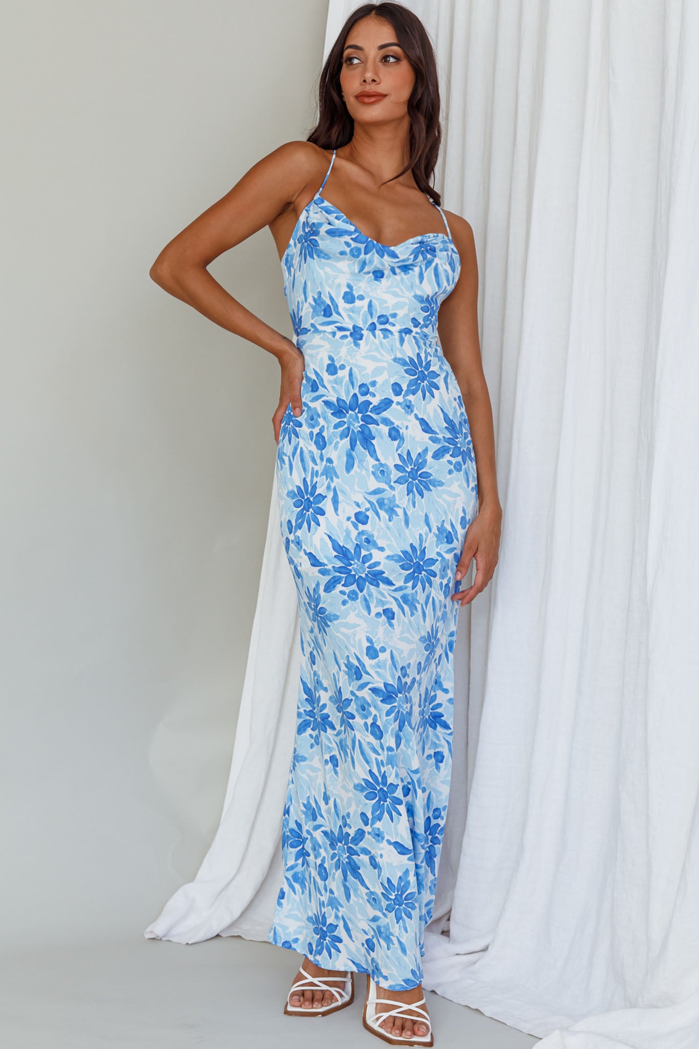 Janaina Tie-Up Back Maxi Dress Floral Blue by Selfie Leslie Australia