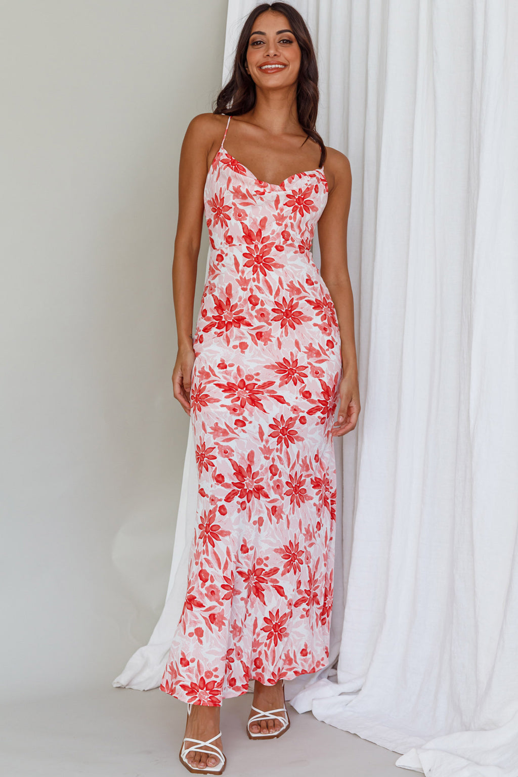 Janaina Tie-Up Back Maxi Dress Floral Red by Selfie Leslie Australia
