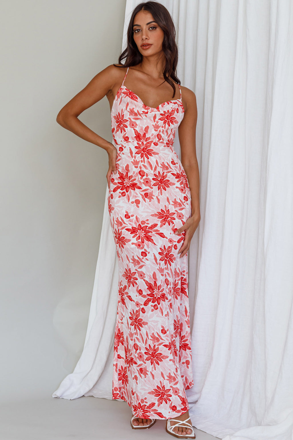 Janaina Tie-Up Back Maxi Dress Floral Red by Selfie Leslie Australia