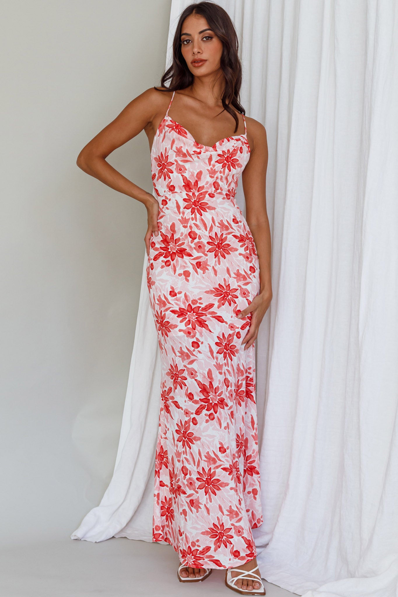 Janaina Tie-Up Back Maxi Dress Floral Red by Selfie Leslie Australia