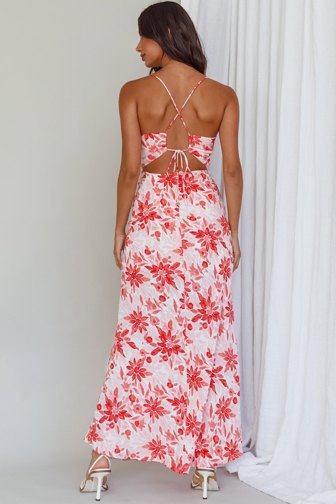 Janaina Tie-Up Back Maxi Dress Floral Red by Selfie Leslie Australia