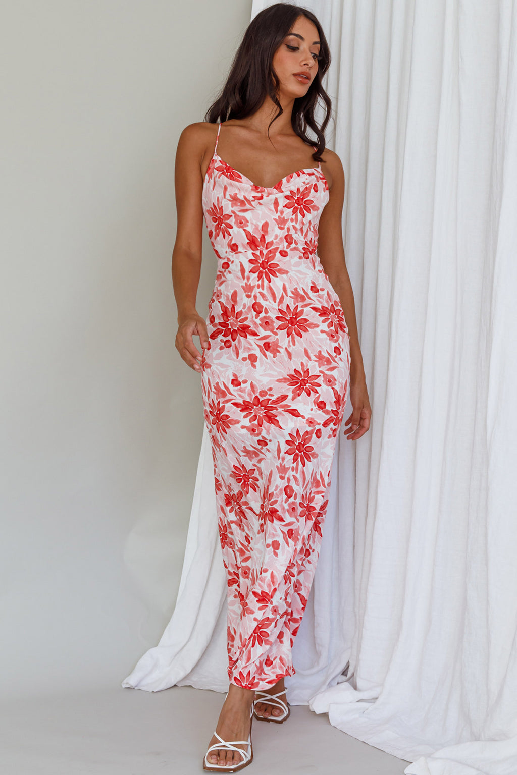 Janaina Tie-Up Back Maxi Dress Floral Red by Selfie Leslie Australia