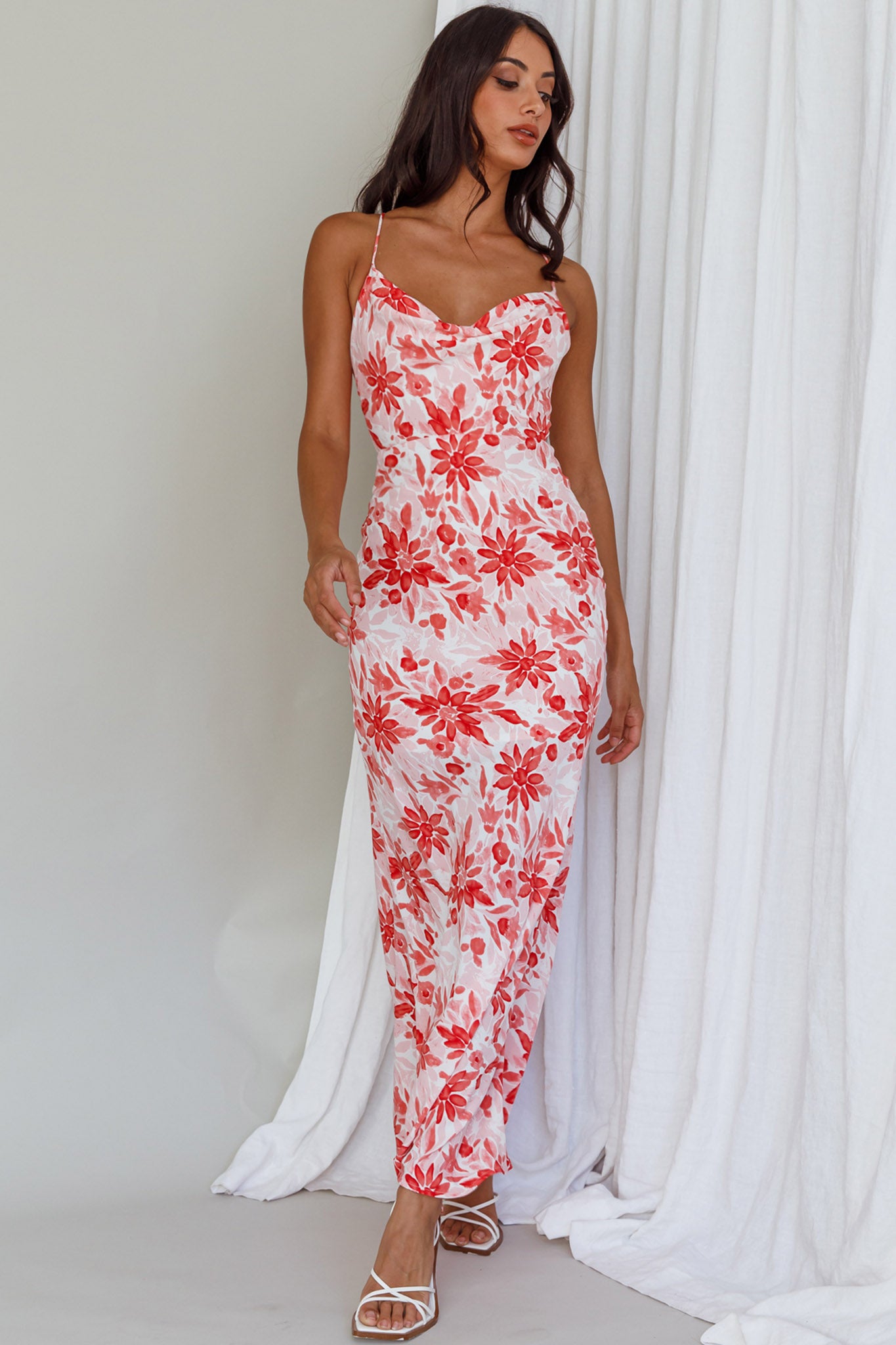 Janaina Tie-Up Back Maxi Dress Floral Red by Selfie Leslie Australia