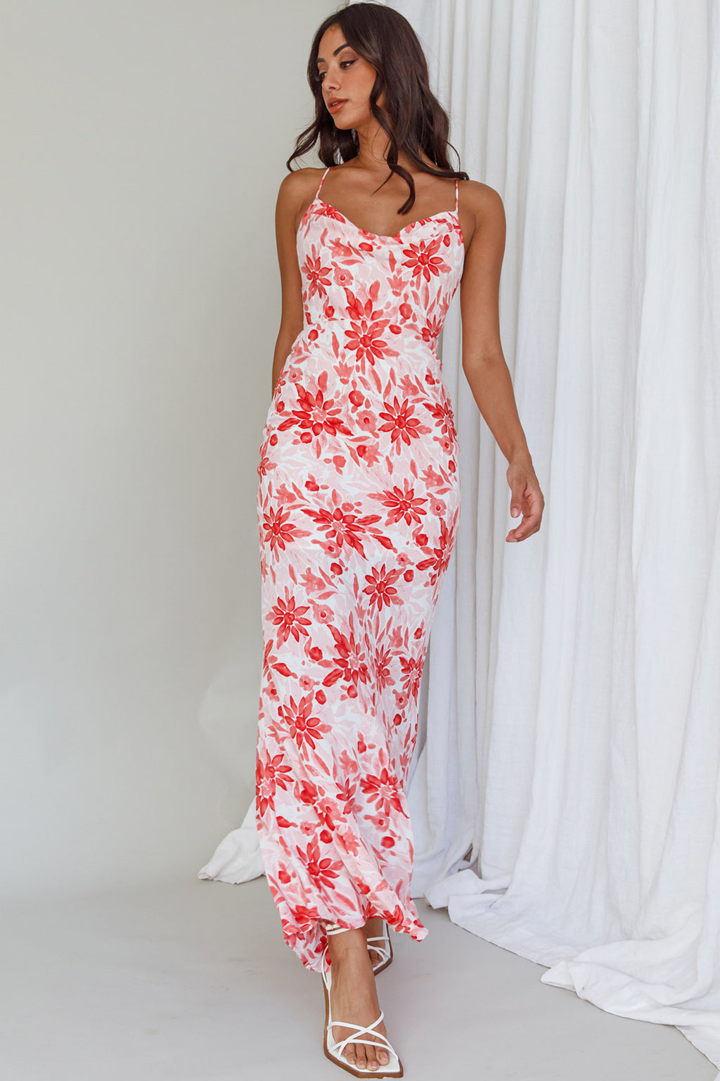 Janaina Tie-Up Back Maxi Dress Floral Red by Selfie Leslie Australia