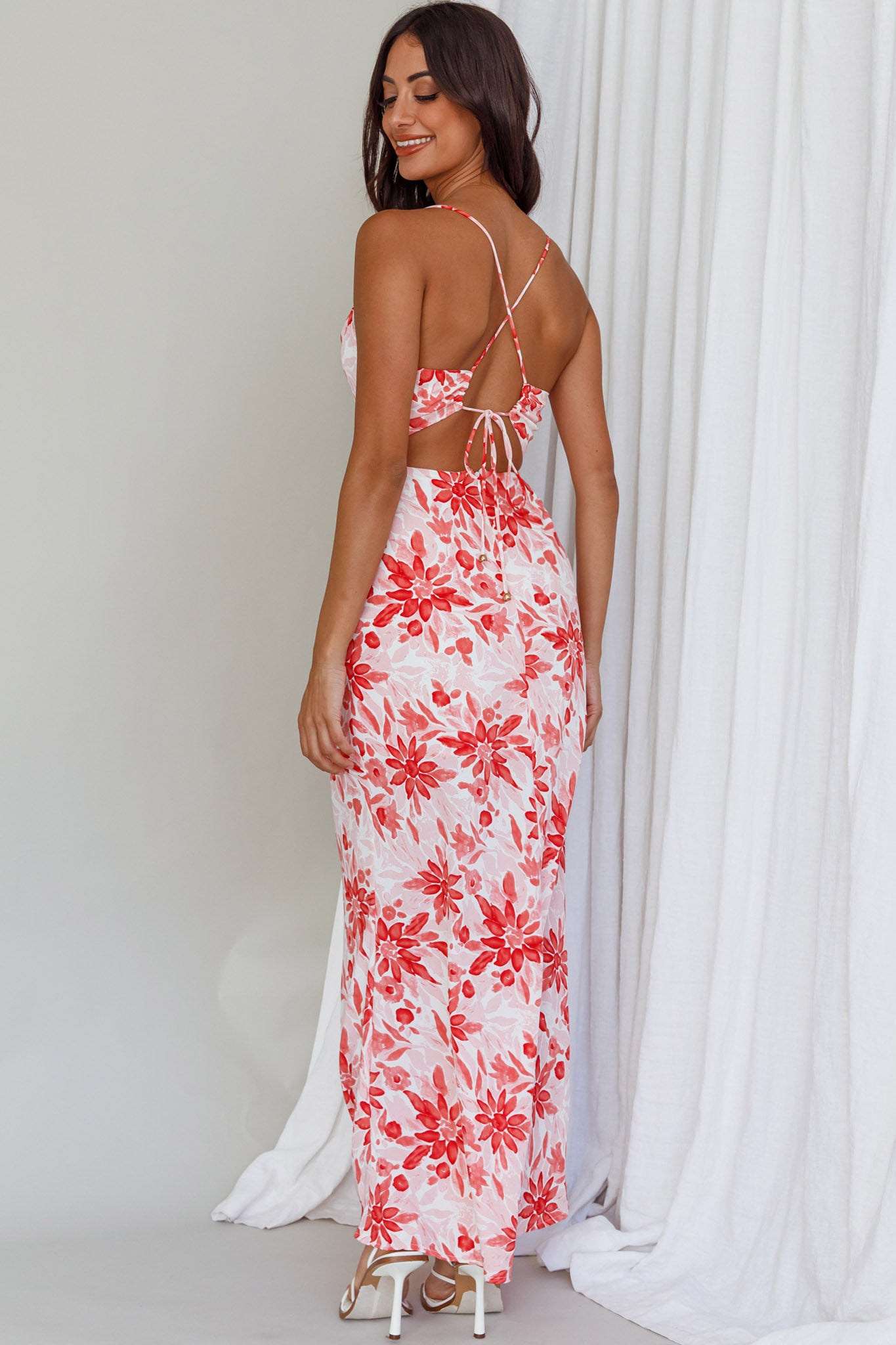 Janaina Tie-Up Back Maxi Dress Floral Red by Selfie Leslie Australia