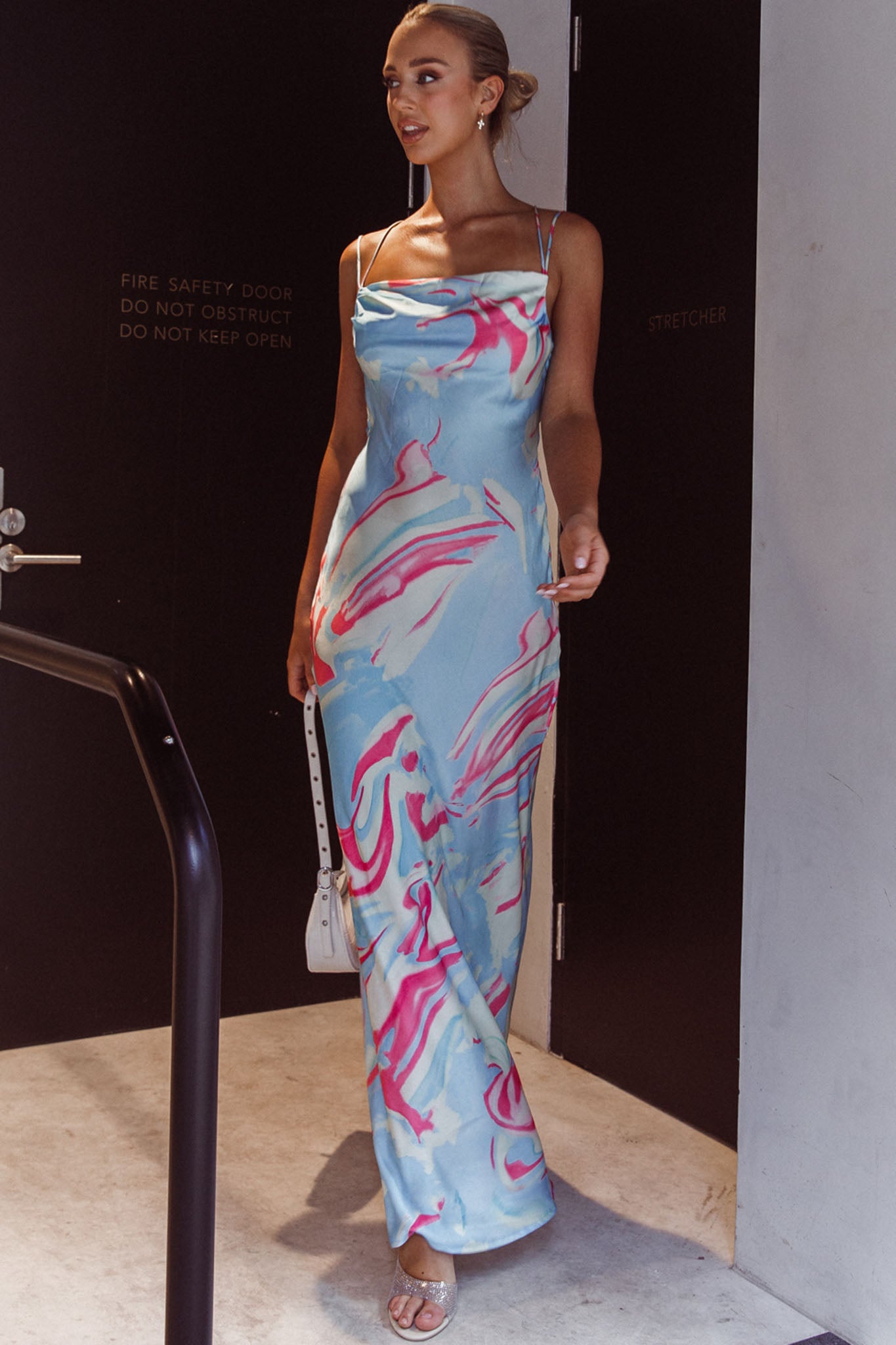 Moment With You Ruched Bust Midi Dress Swirl Blue/White by Selfie Leslie Australia