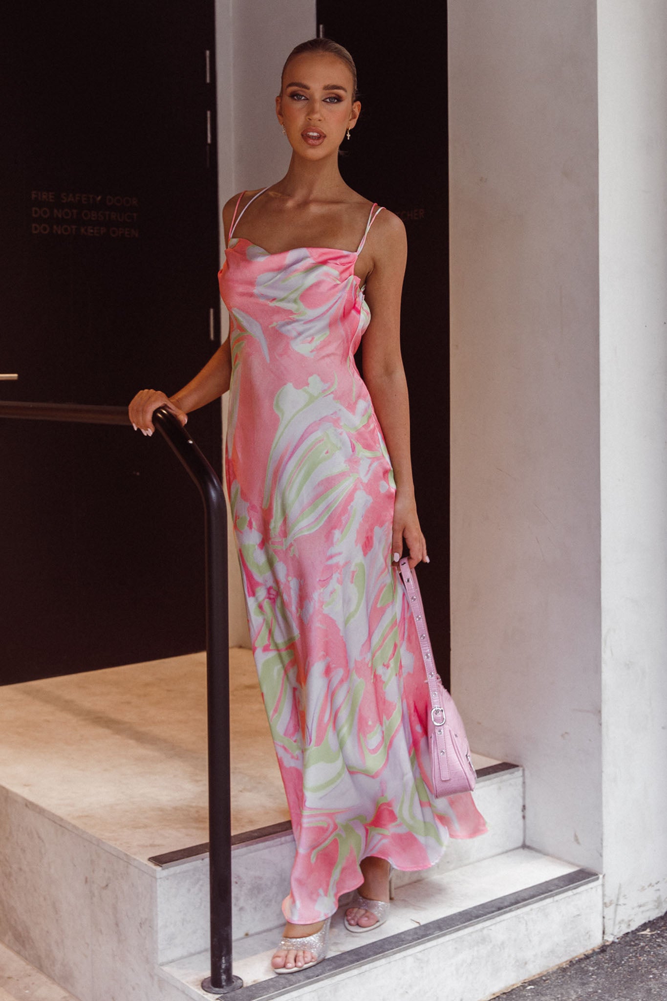 Moment With You Ruched Bust Midi Dress Swirl Pink/Lemon by Selfie Leslie Australia