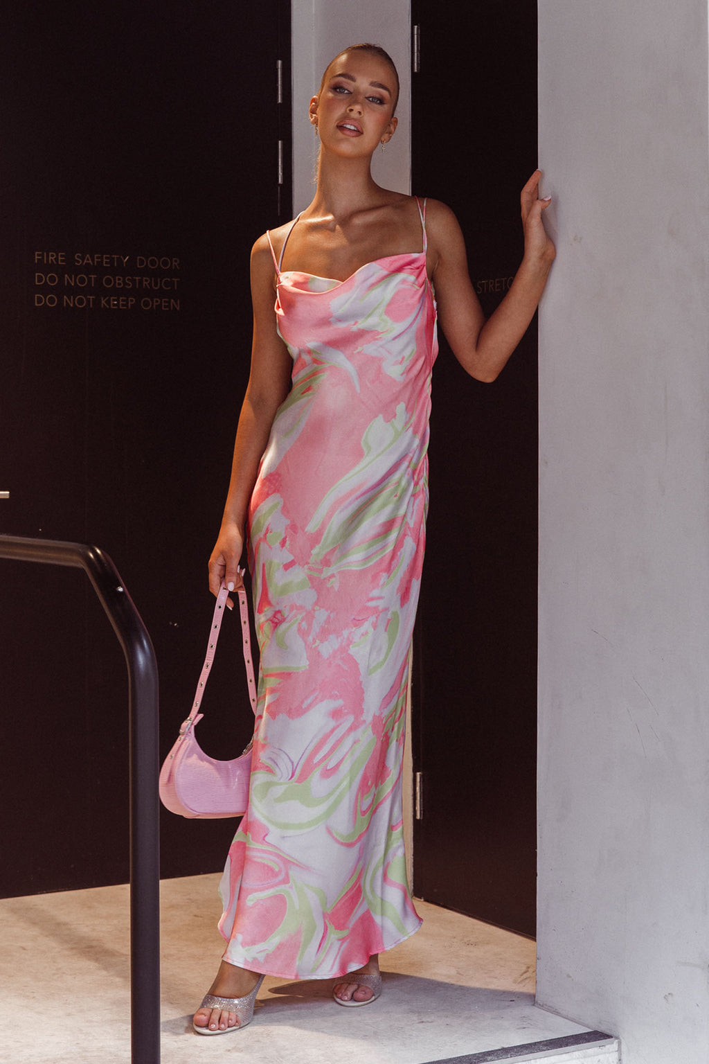 Moment With You Ruched Bust Midi Dress Swirl Pink/Lemon by Selfie Leslie Australia