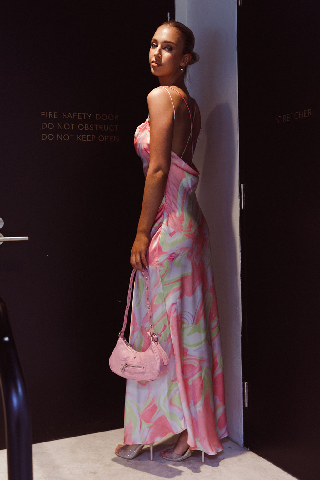 Moment With You Ruched Bust Midi Dress Swirl Pink/Lemon by Selfie Leslie Australia