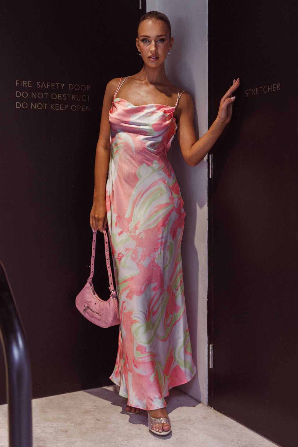 Moment With You Ruched Bust Midi Dress Swirl Pink/Lemon by Selfie Leslie Australia