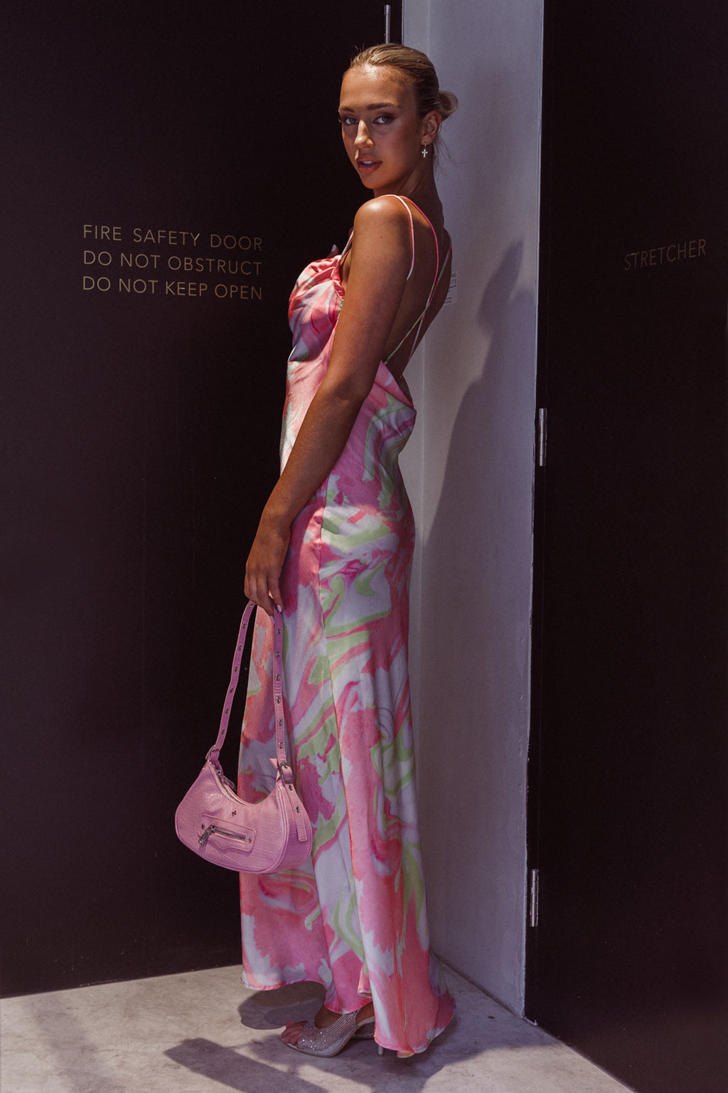 Moment With You Ruched Bust Midi Dress Swirl Pink/Lemon by Selfie Leslie Australia