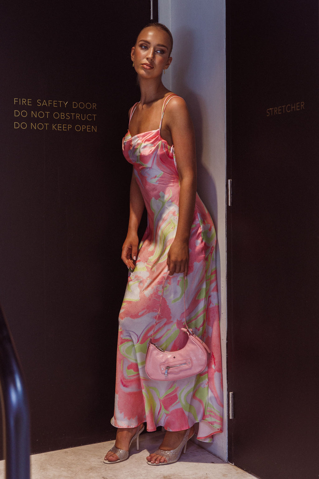 Moment With You Ruched Bust Midi Dress Swirl Pink/Lemon by Selfie Leslie Australia