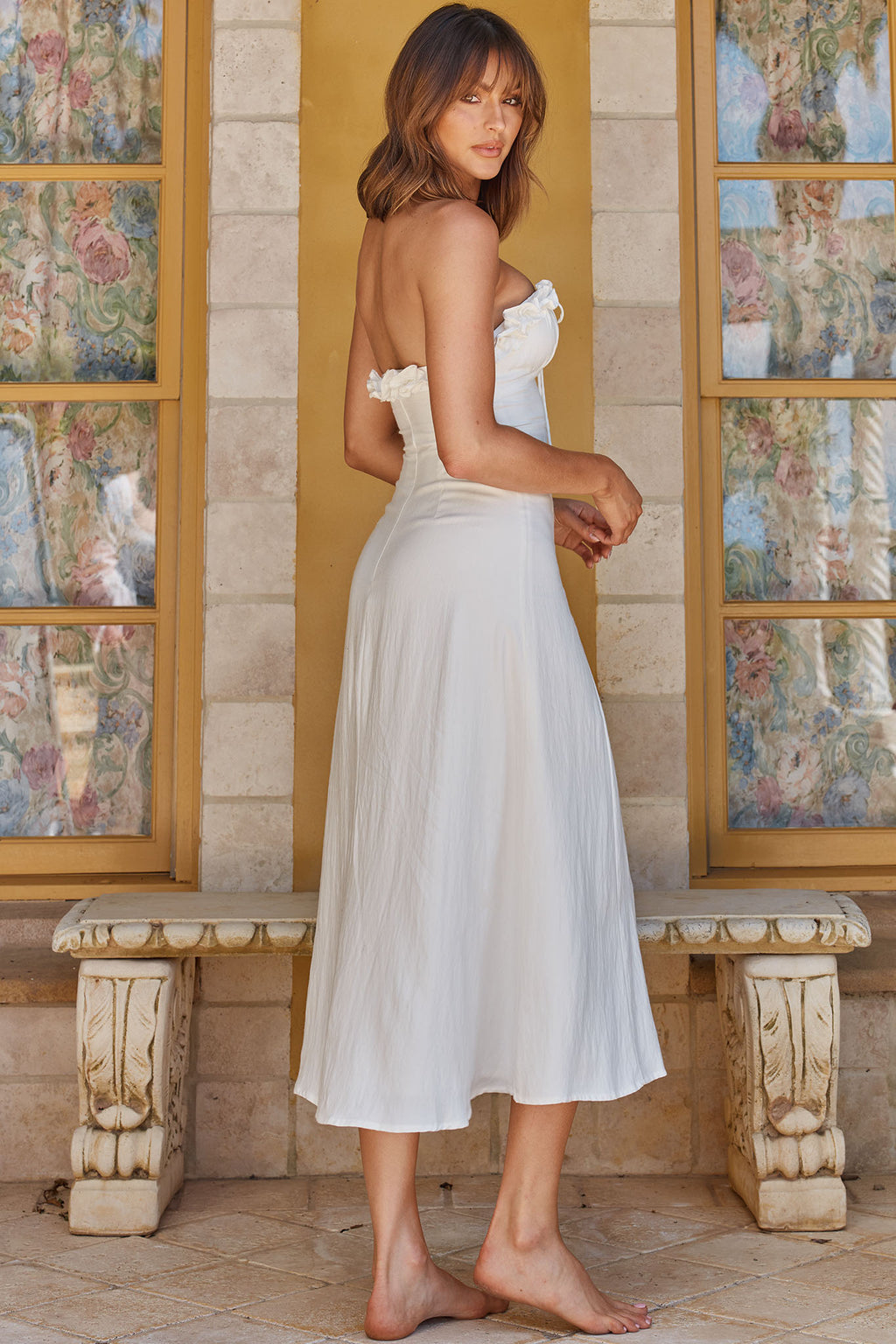 Under The Sun Tied Bust Midi Dress White by Selfie Leslie Australia