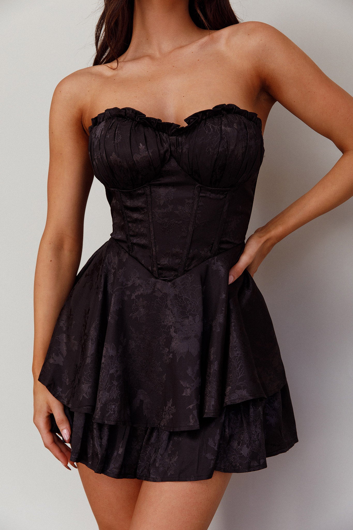 Paris Muse Gathered Bust Mini Dress Black by Selfie Leslie Australia
