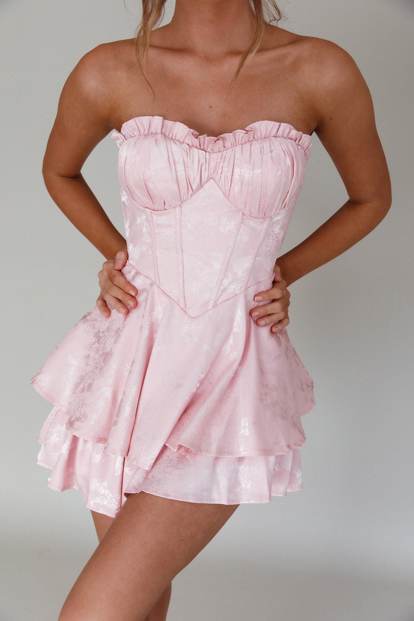 Paris Muse Gathered Bust Mini Dress Pink by Selfie Leslie Australia