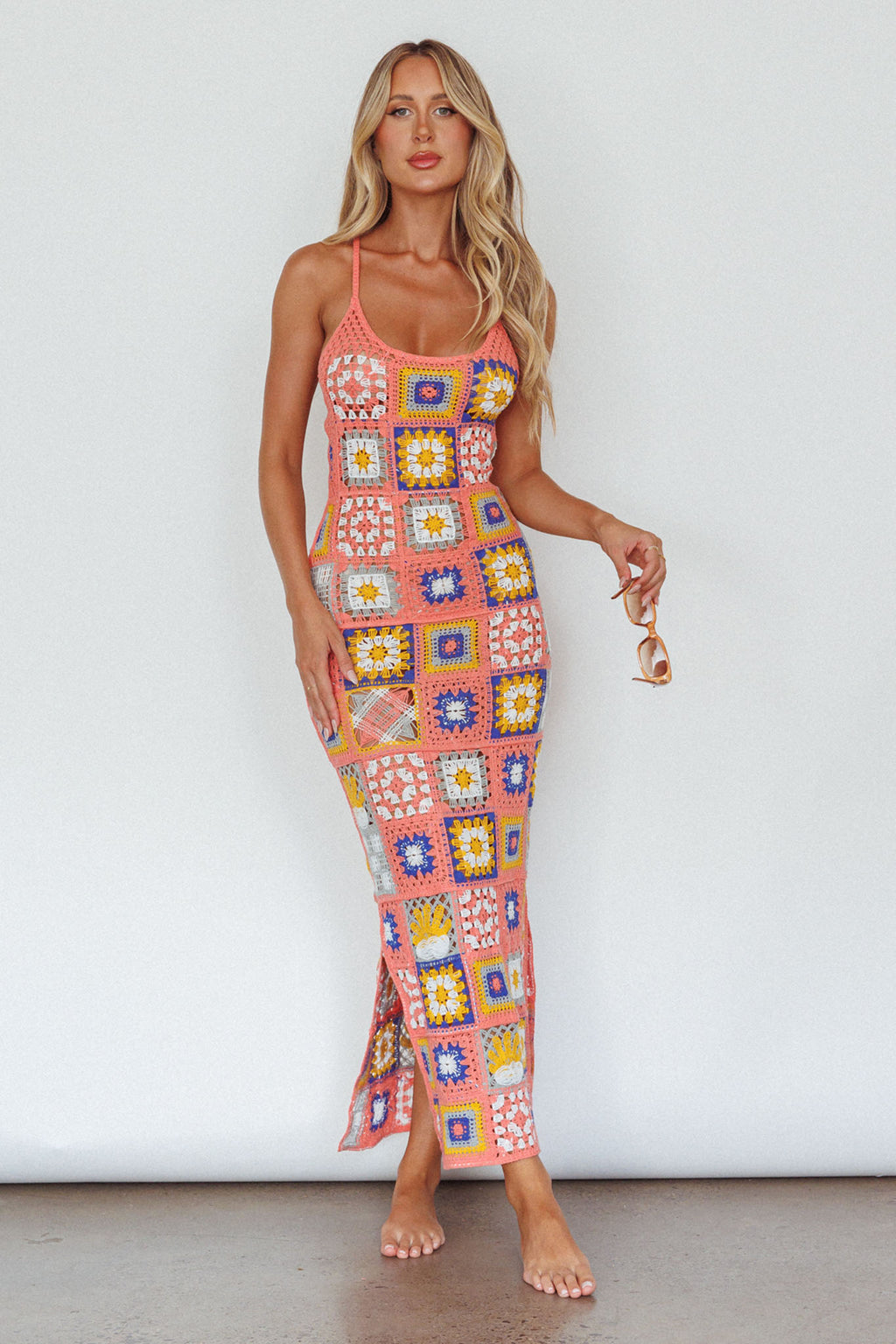 Bali Babe Crochet Maxi Dress Pink Multi by Selfie Leslie Australia