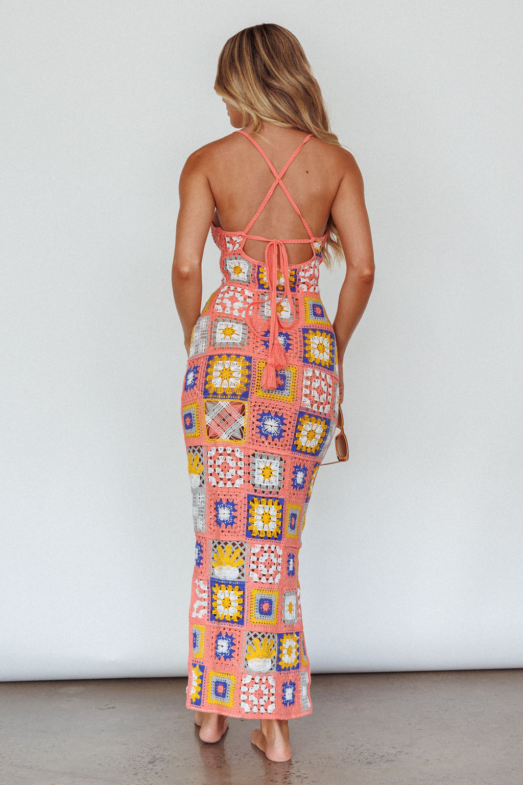 Bali Babe Crochet Maxi Dress Pink Multi by Selfie Leslie Australia