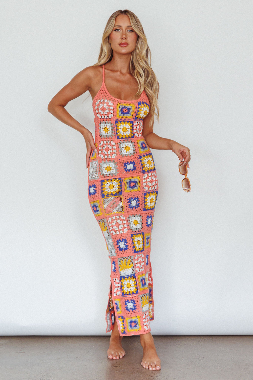Bali Babe Crochet Maxi Dress Pink Multi by Selfie Leslie Australia