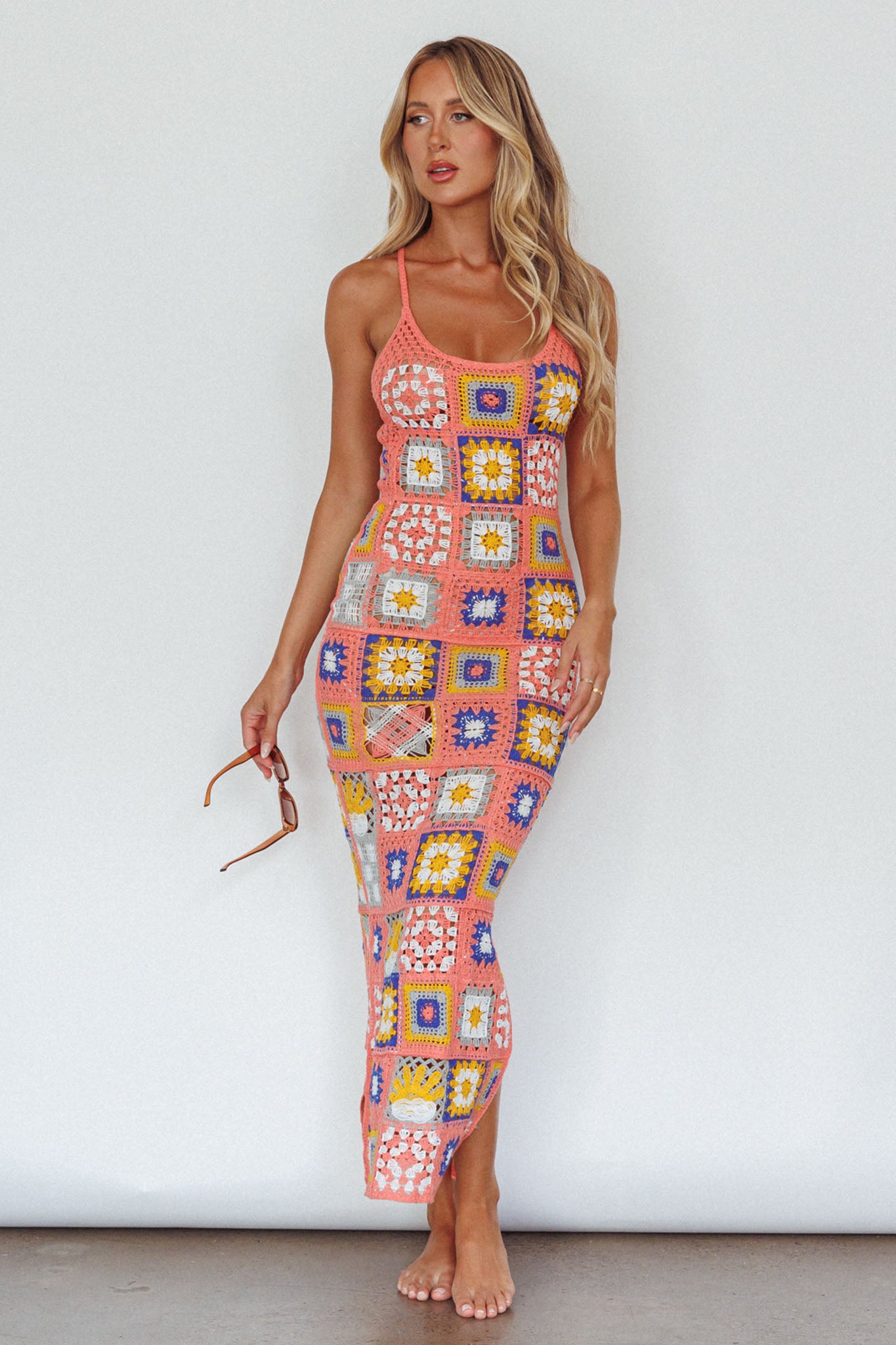 Bali Babe Crochet Maxi Dress Pink Multi by Selfie Leslie Australia