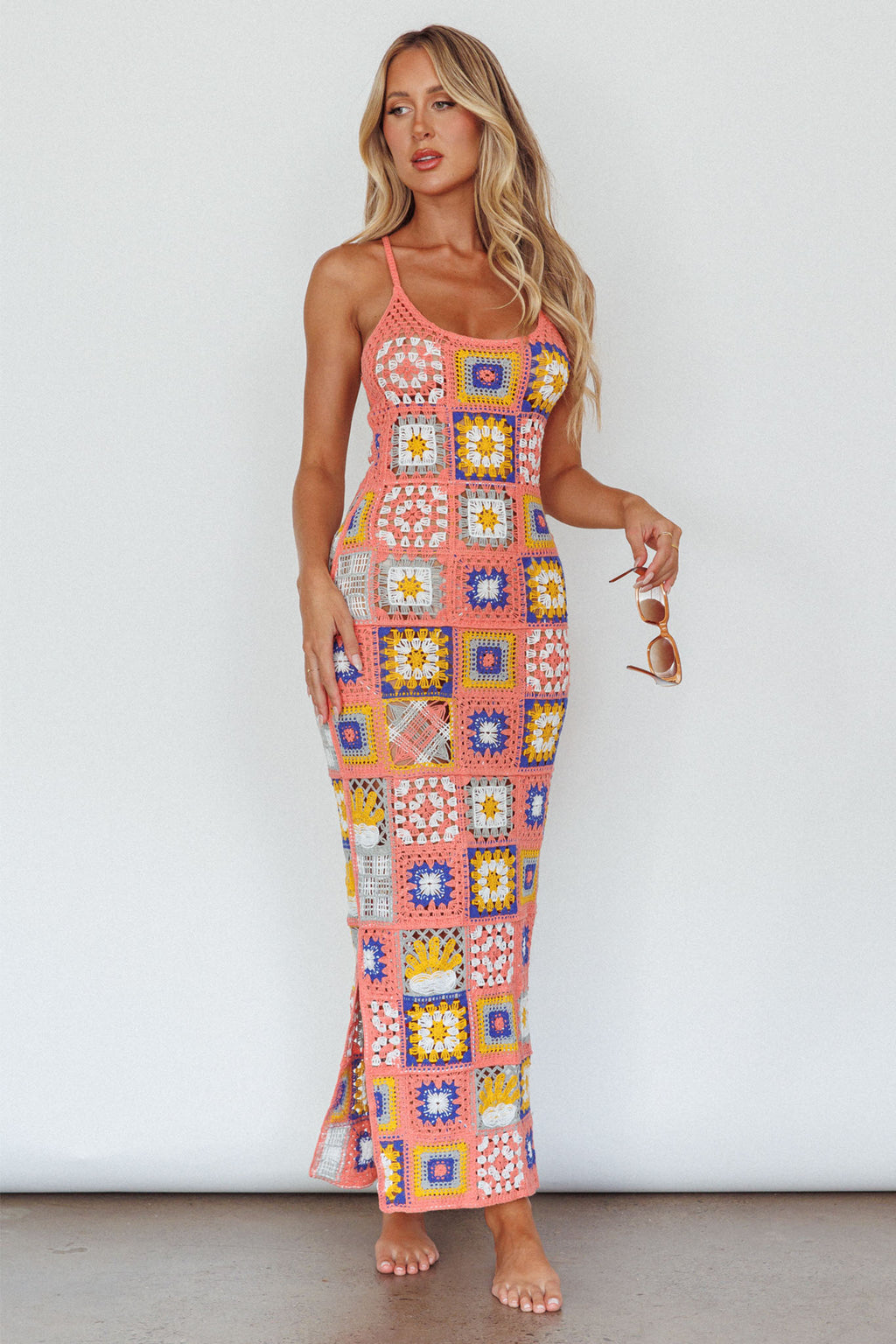 Bali Babe Crochet Maxi Dress Pink Multi by Selfie Leslie Australia