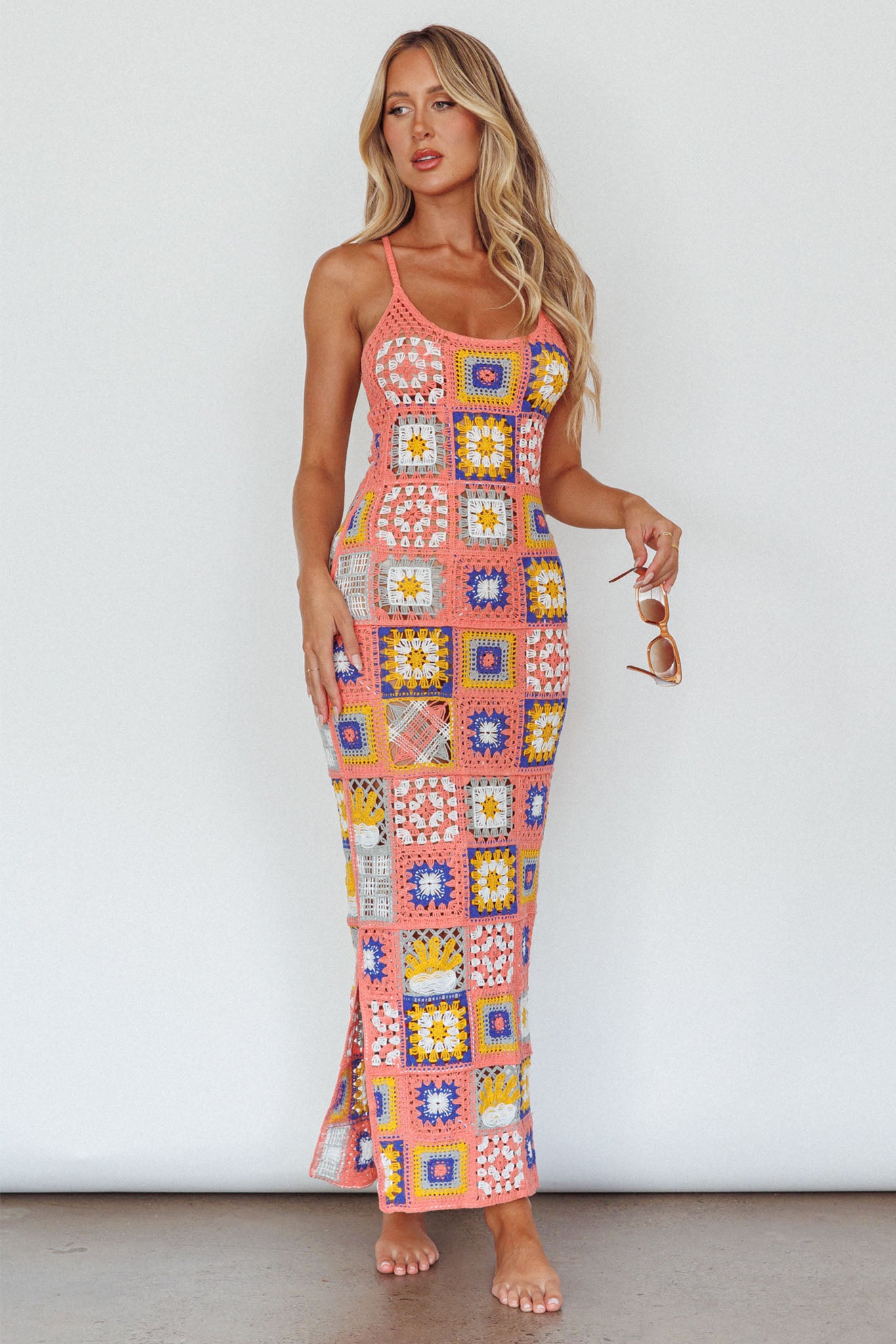 Bali Babe Crochet Maxi Dress Pink Multi by Selfie Leslie Australia