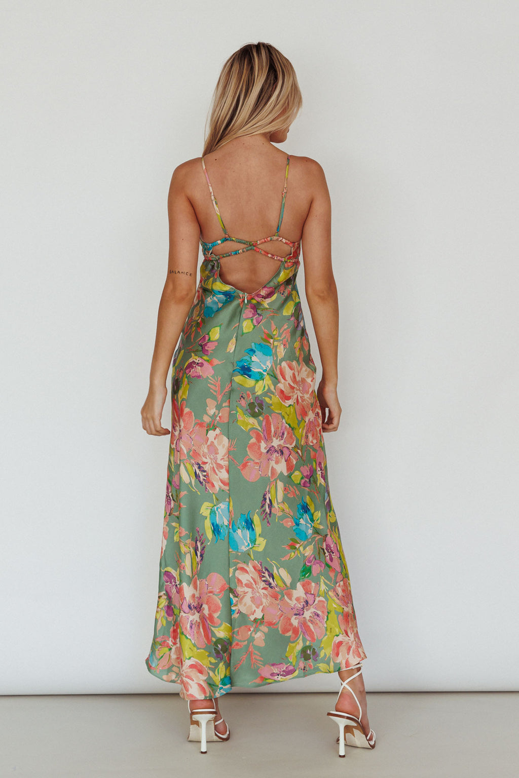 From Above V-Back Midi Dress Floral Green by Selfie Leslie Australia