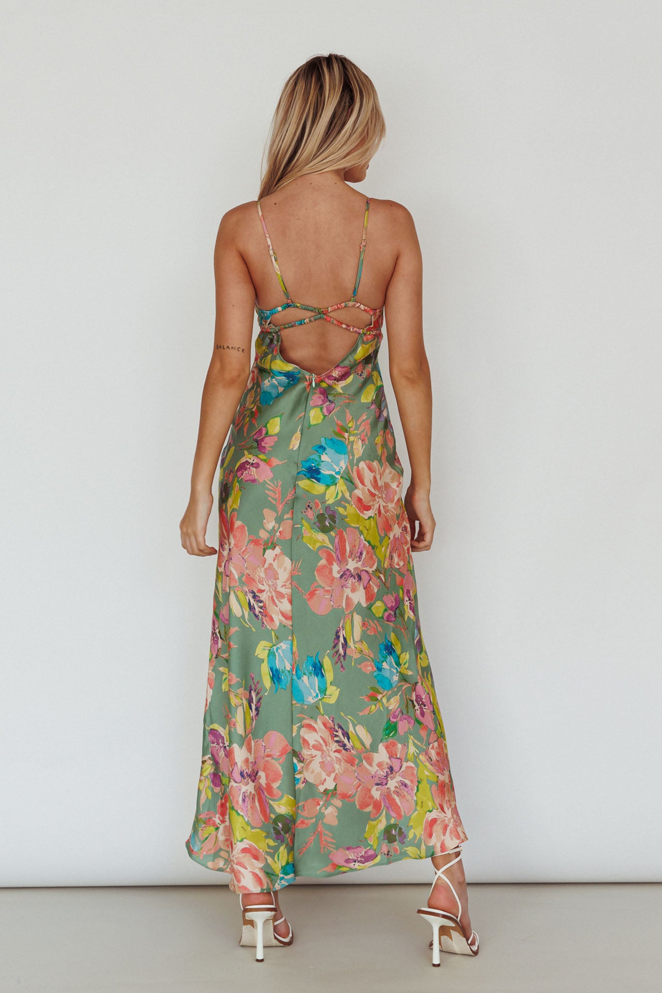 From Above V-Back Midi Dress Floral Green by Selfie Leslie Australia