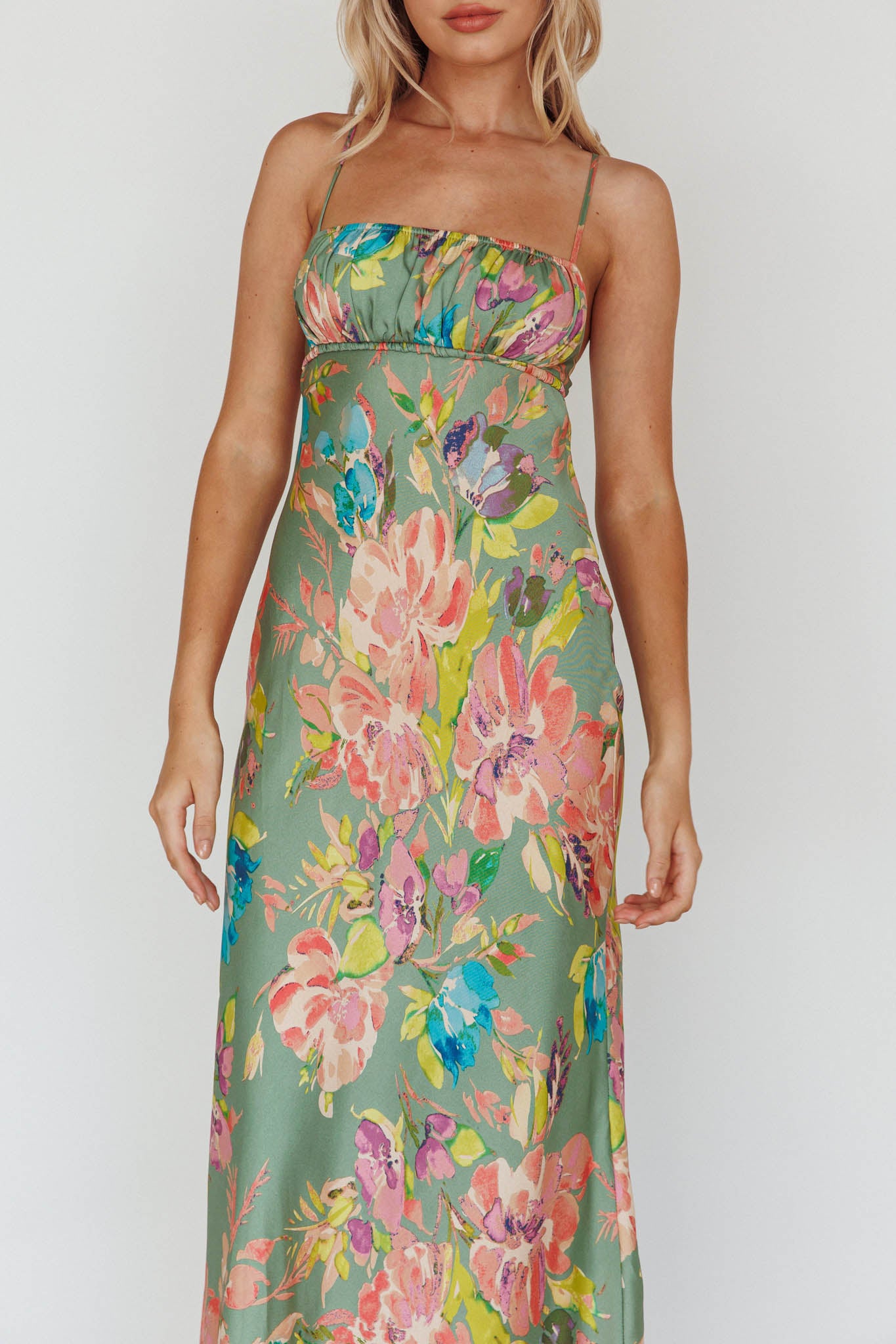 From Above V-Back Midi Dress Floral Green by Selfie Leslie Australia