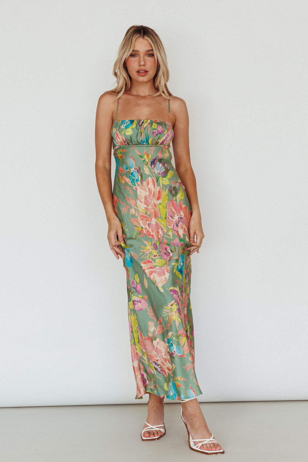 From Above V-Back Midi Dress Floral Green by Selfie Leslie Australia