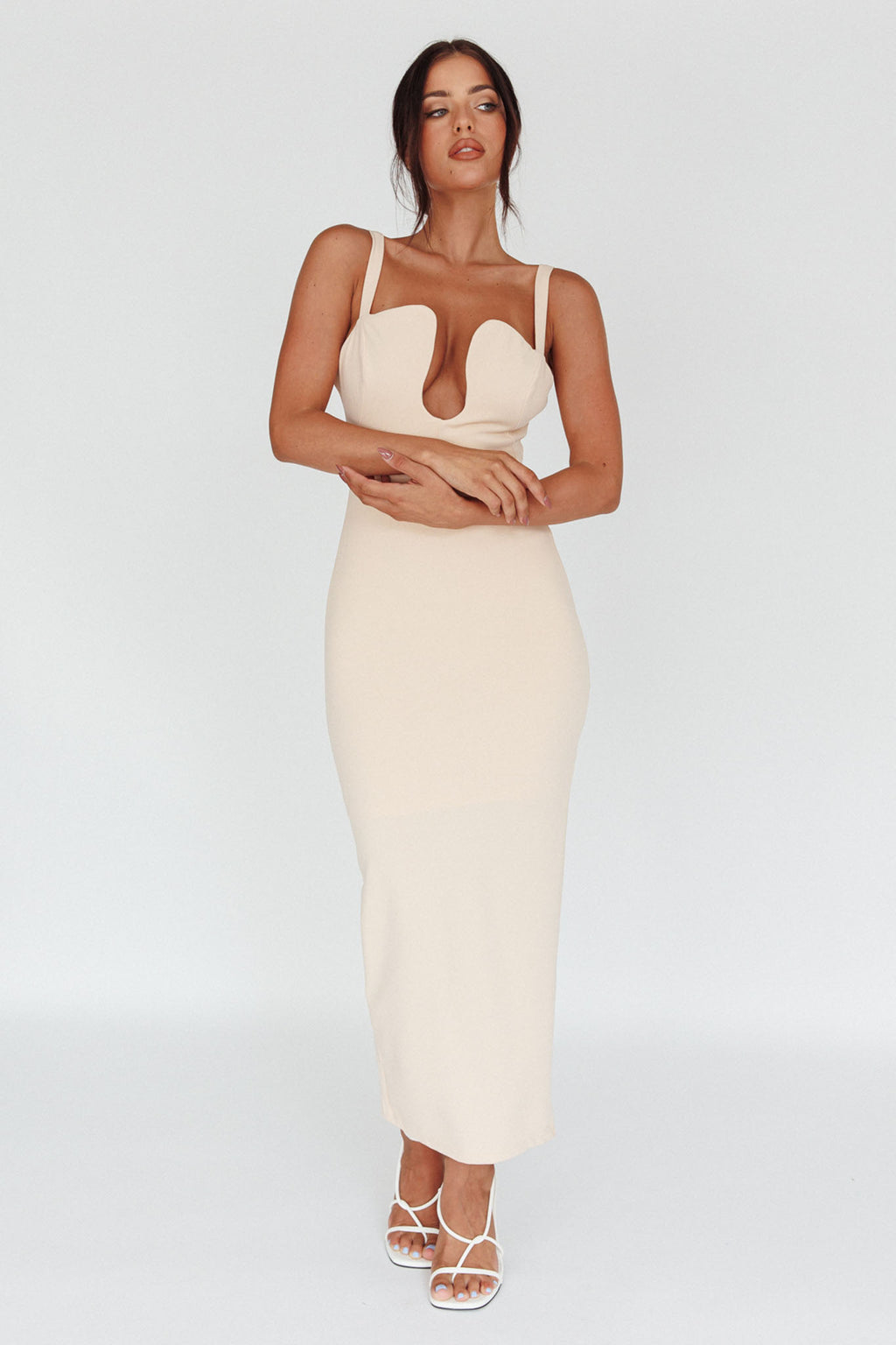 Winter Garden U-Neckline Maxi Dress Beige by Selfie Leslie Australia