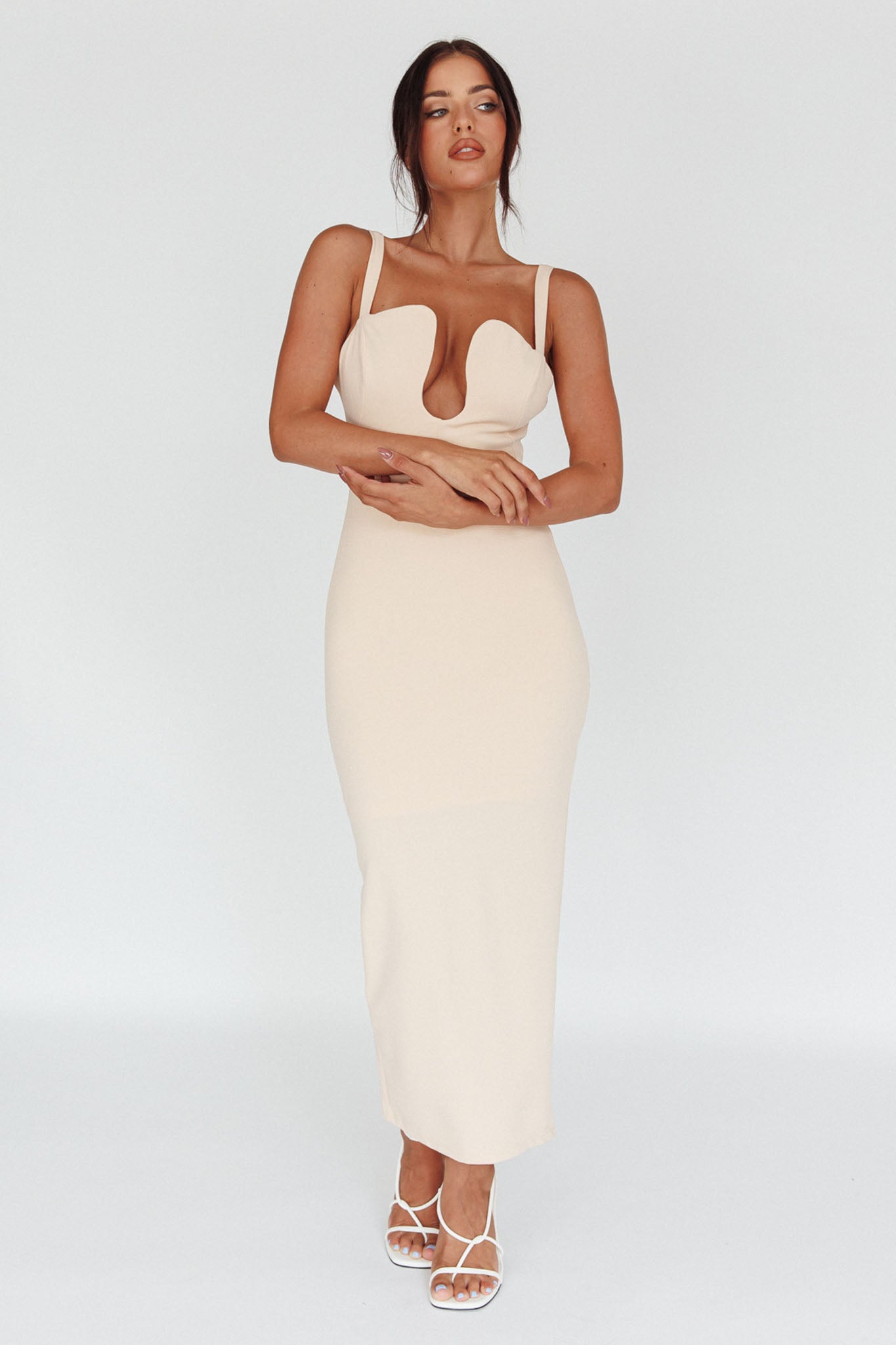 Winter Garden U-Neckline Maxi Dress Beige by Selfie Leslie Australia