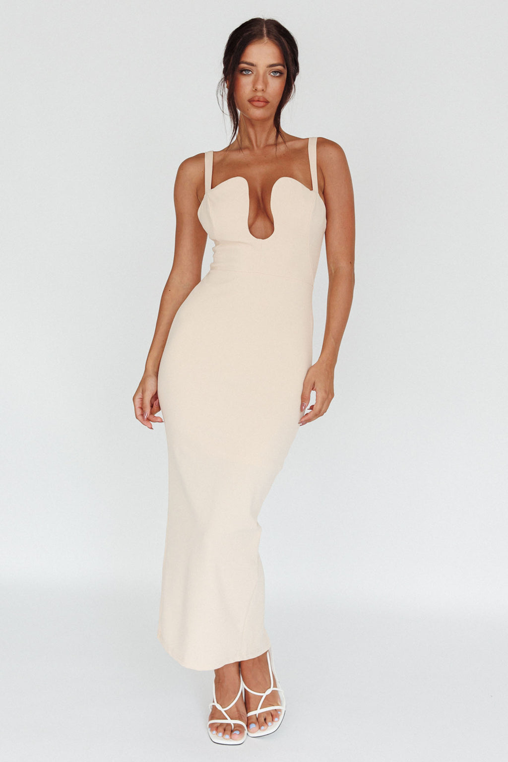 Winter Garden U-Neckline Maxi Dress Beige by Selfie Leslie Australia