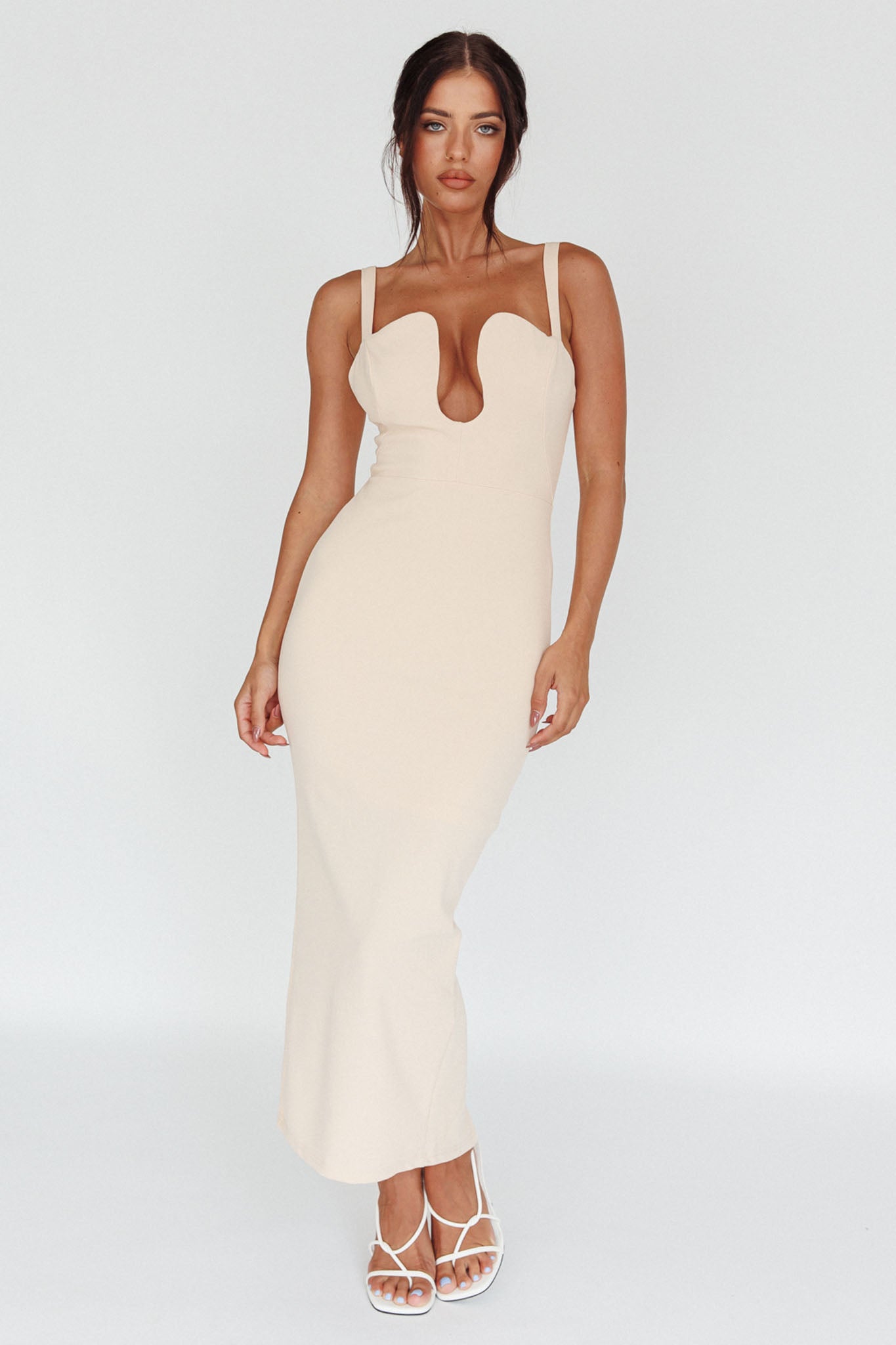 Winter Garden U-Neckline Maxi Dress Beige by Selfie Leslie Australia